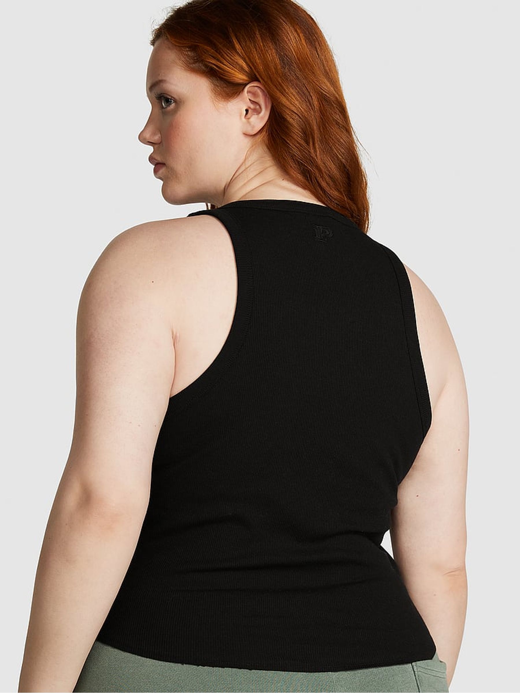 Pure Black High Neck Shrunken Rib Tank Top - Image 2 of 3