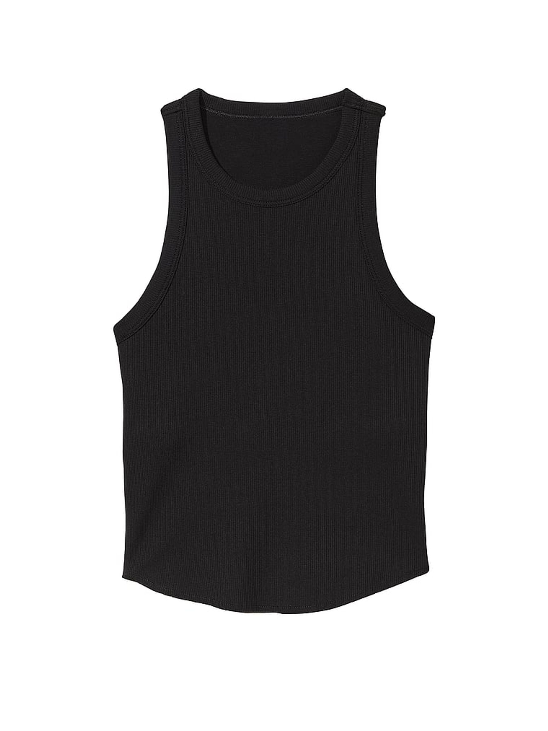 Pure Black High Neck Shrunken Rib Tank Top - Image 3 of 3