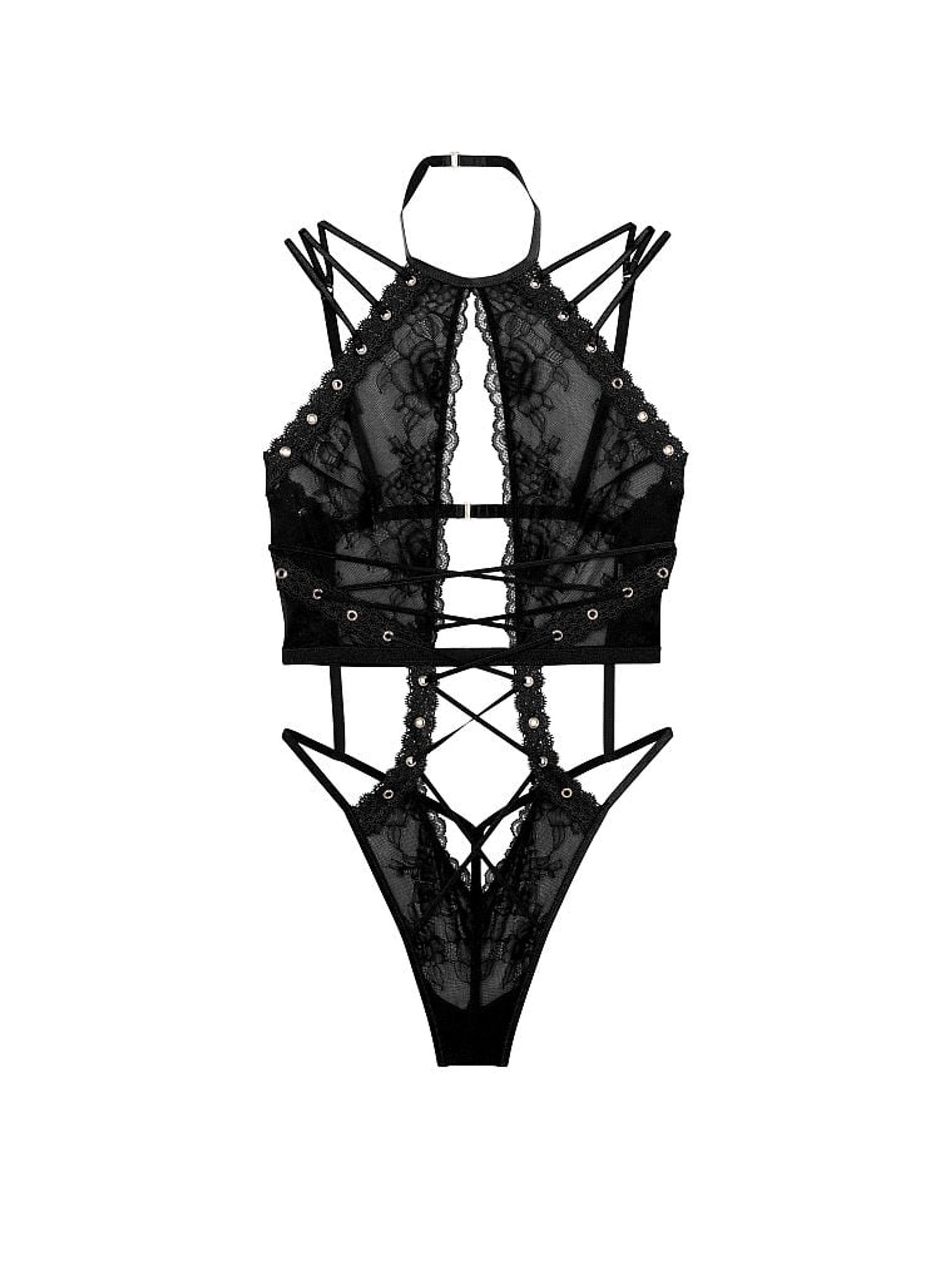 Black High Neck Eyelet Bodysuit - Image 3 of 3