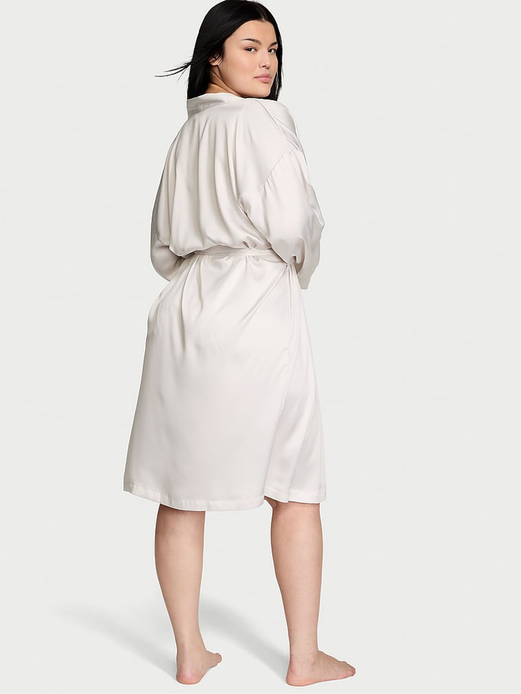 Coconut White Bridal Satin Midi Robe - Image 2 of 3
