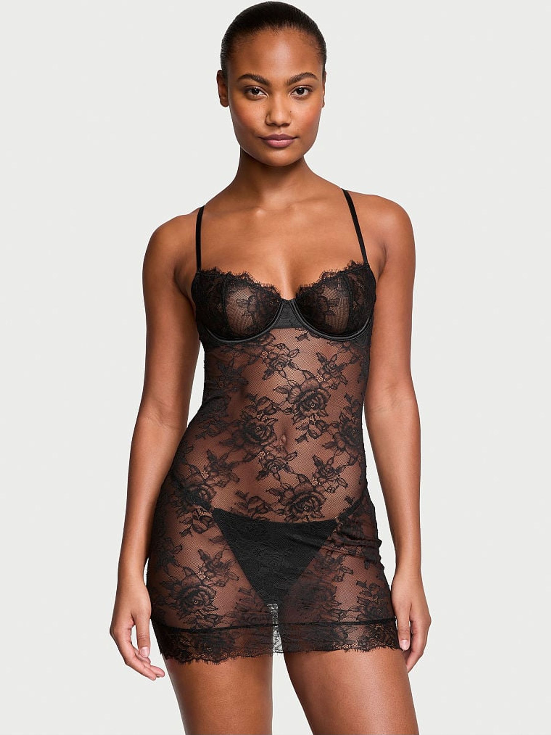 Black Rose Lace Cupped Slip Dress - Image 1 of 3