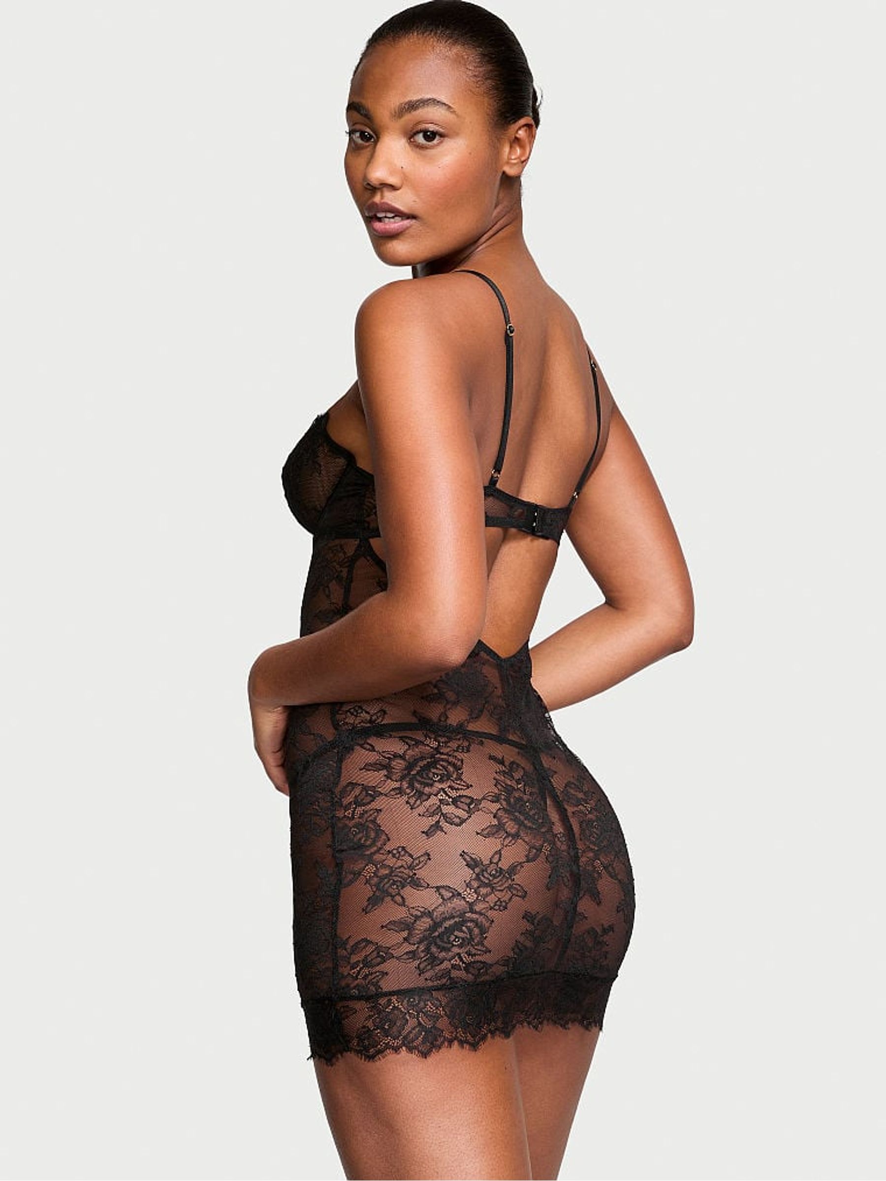 Black Rose Lace Cupped Slip Dress - Image 2 of 3