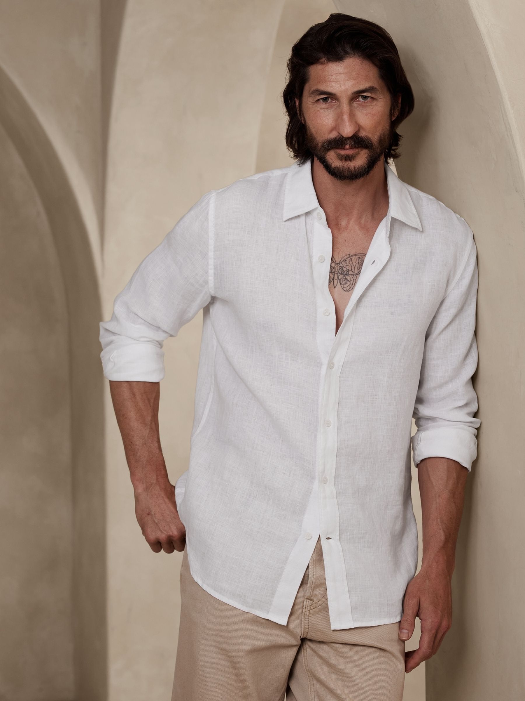 Banana Republic White Slim Castello Linen Shirt - Image 1 of 1