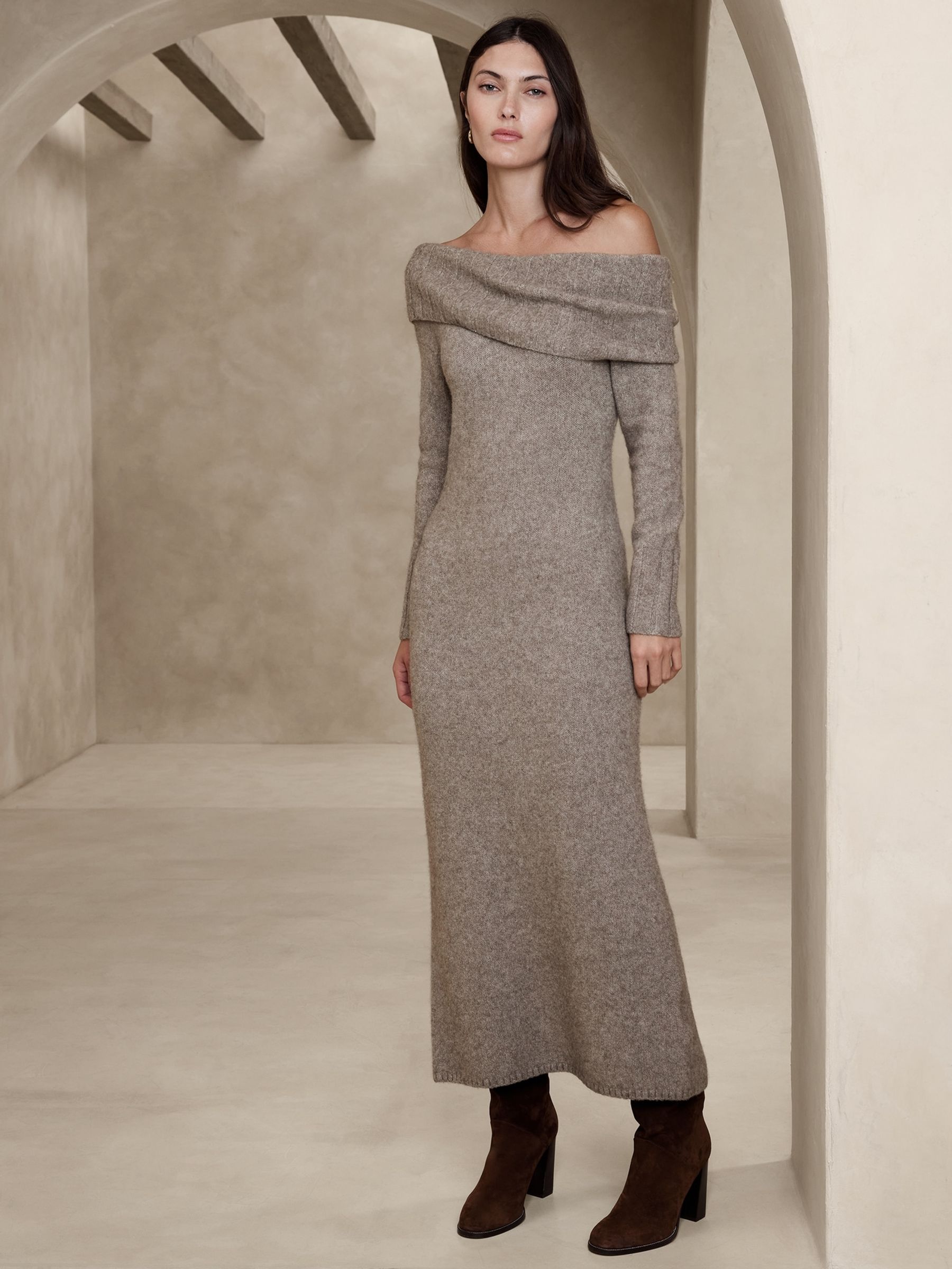 Banana Republic Beige Rosie Off-Shoulder Jumper Dress - Image 1 of 1
