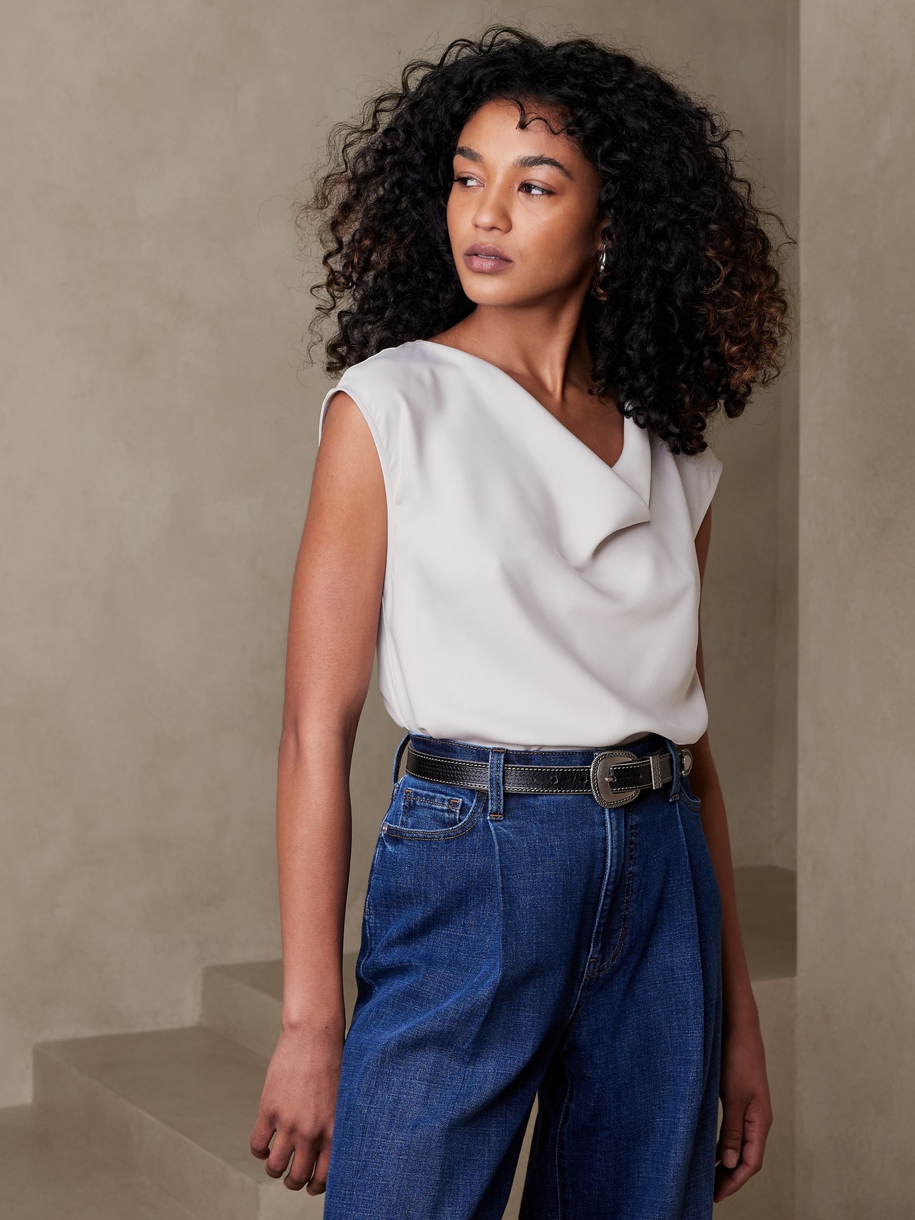 Banana Republic Grey Cowl Neck Top - Image 1 of 1