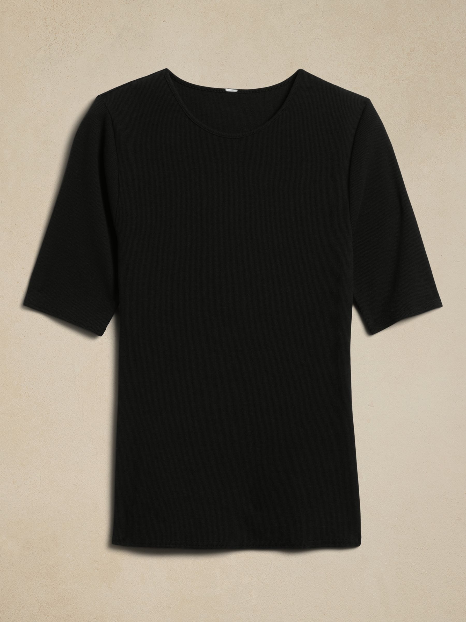 Banana Republic Black Ribbed Half-Sleeve T-Shirt - Image 2 of 2