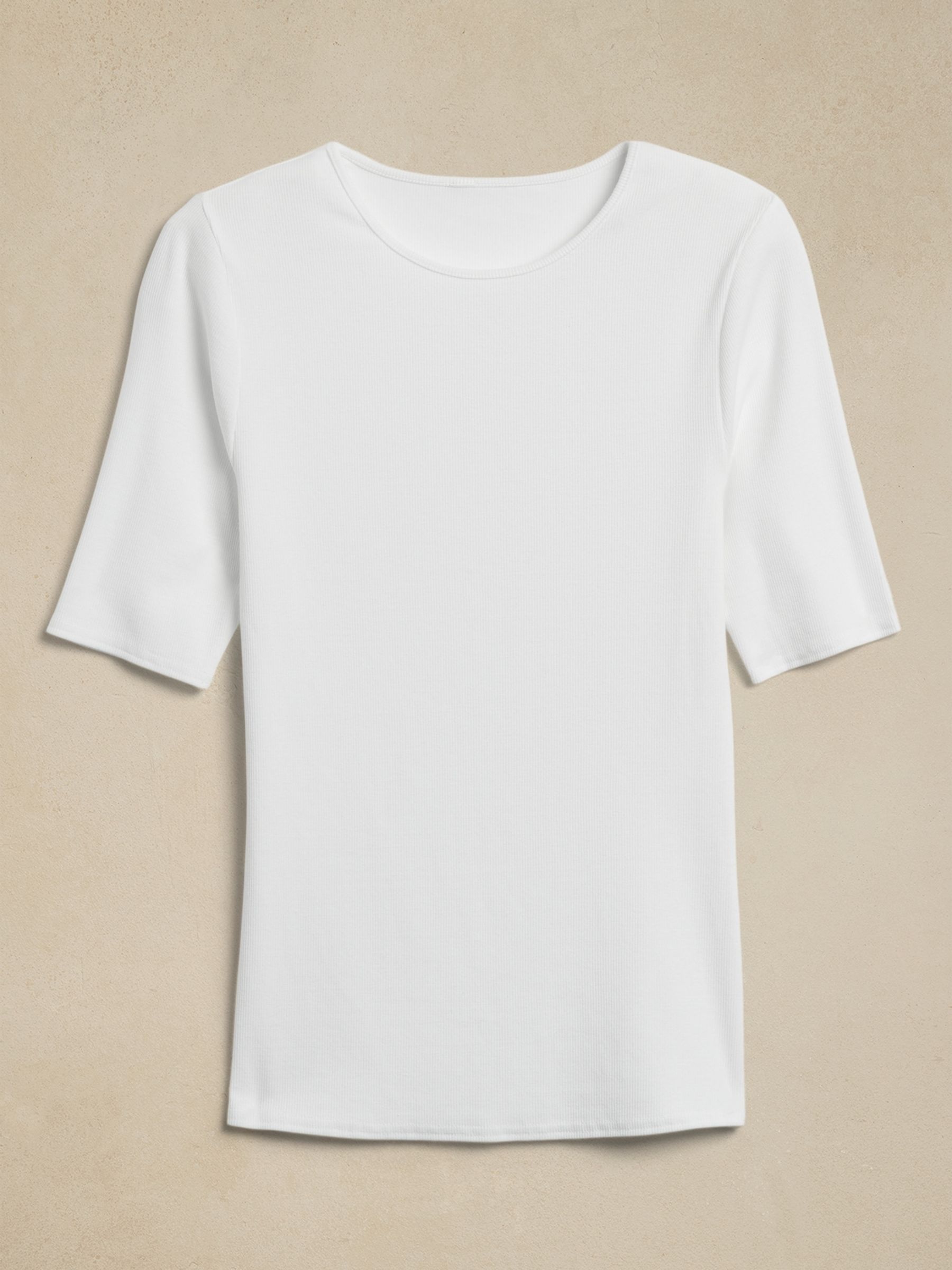 Banana Republic White Ribbed Half-Sleeve T-Shirt - Image 5 of 5