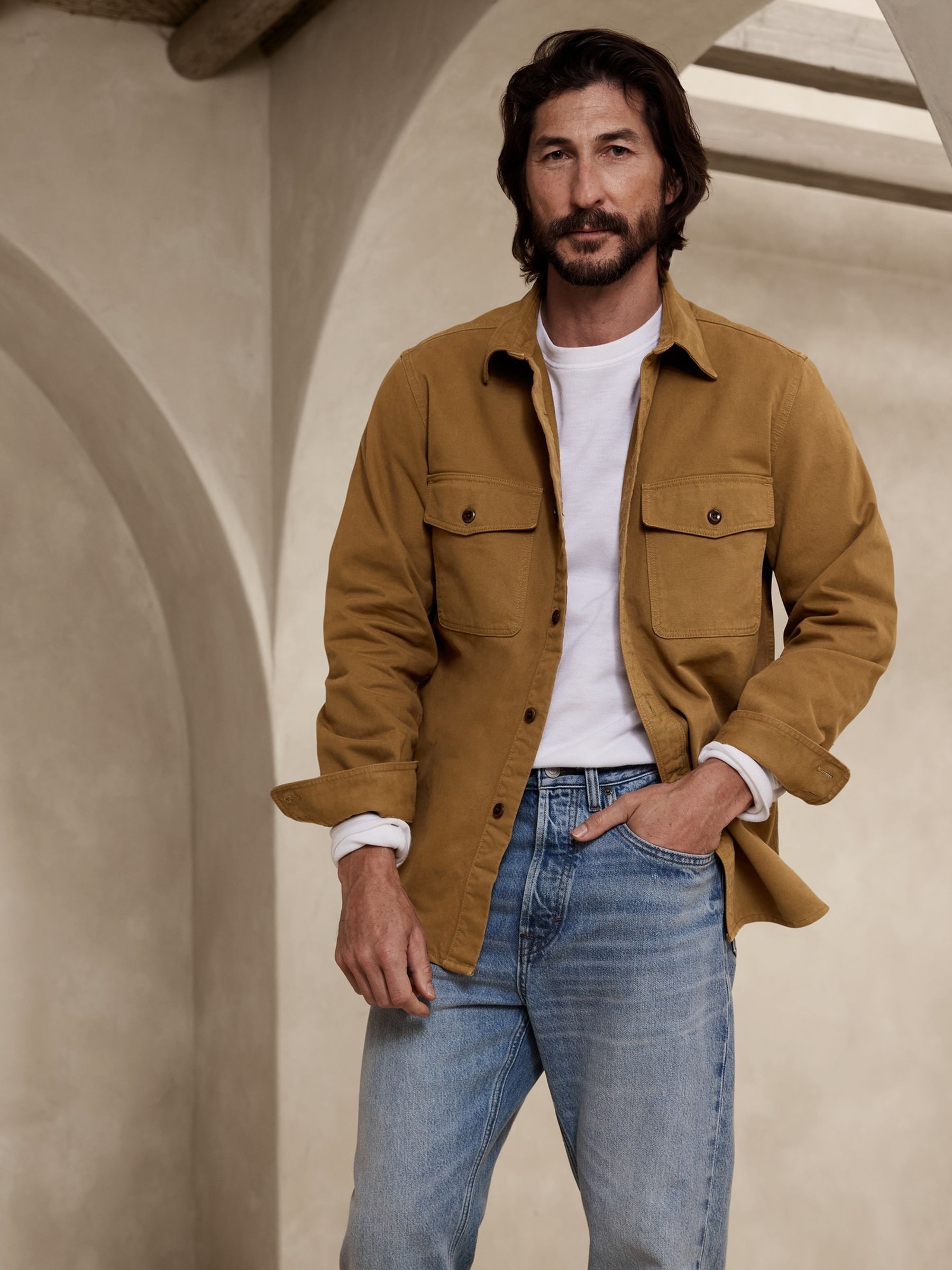 Banana Republic Beige Malo Twill Shirt Jacket - Image 1 of 4