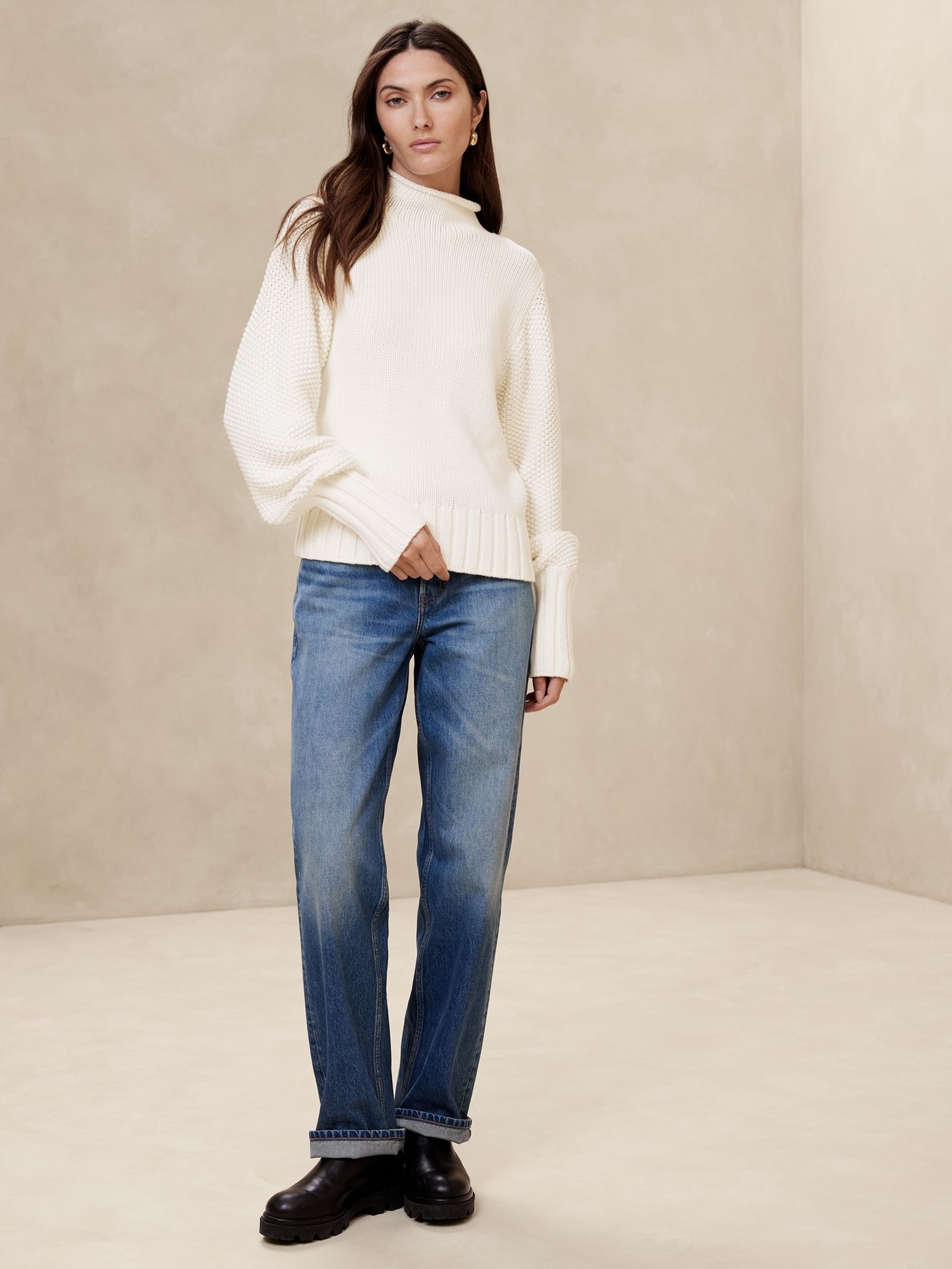 Banana Republic White Ilona High Neck Cotton Wool Jumper - Image 1 of 4
