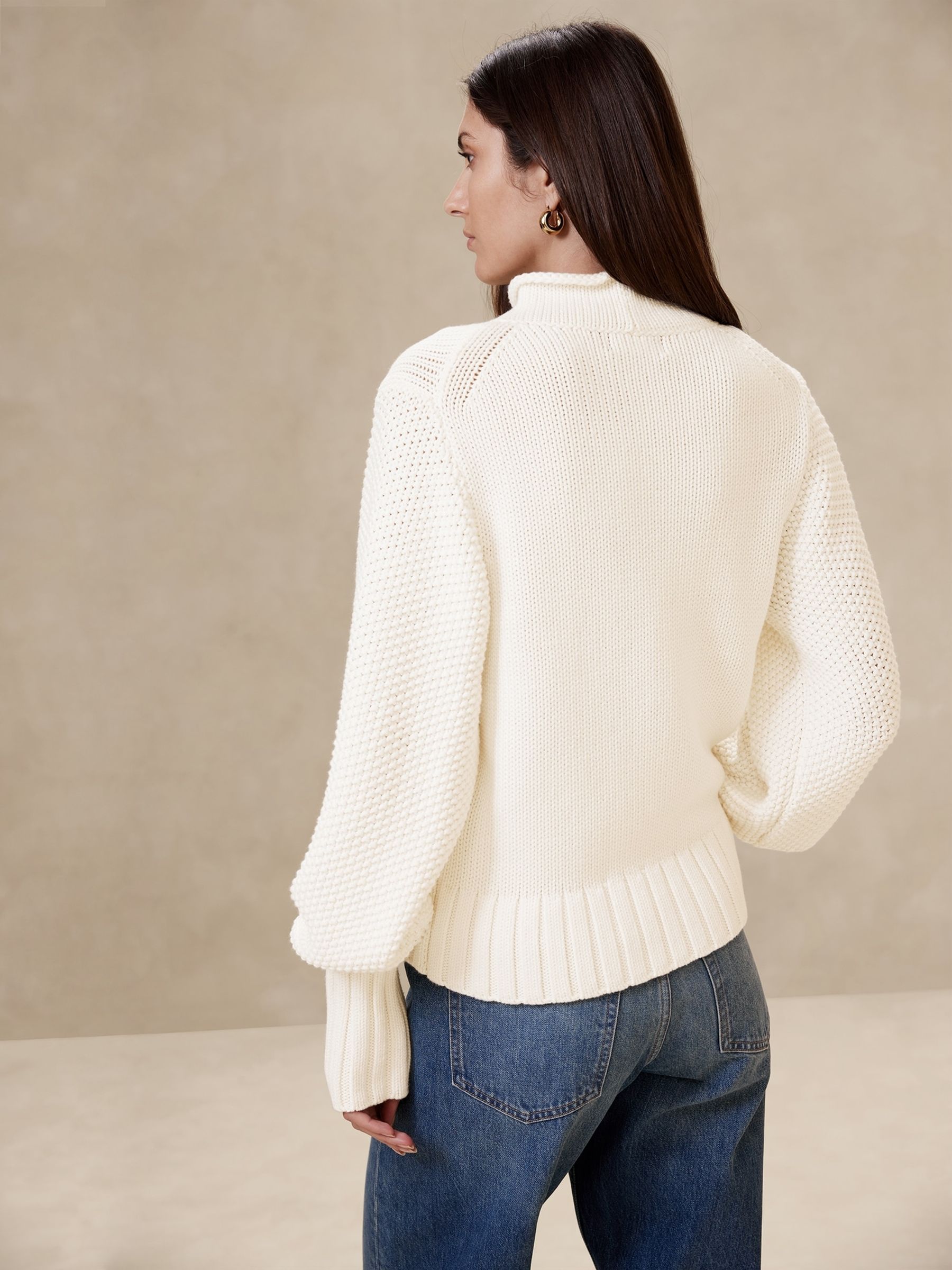 Banana Republic White Ilona High Neck Cotton Wool Jumper - Image 2 of 4