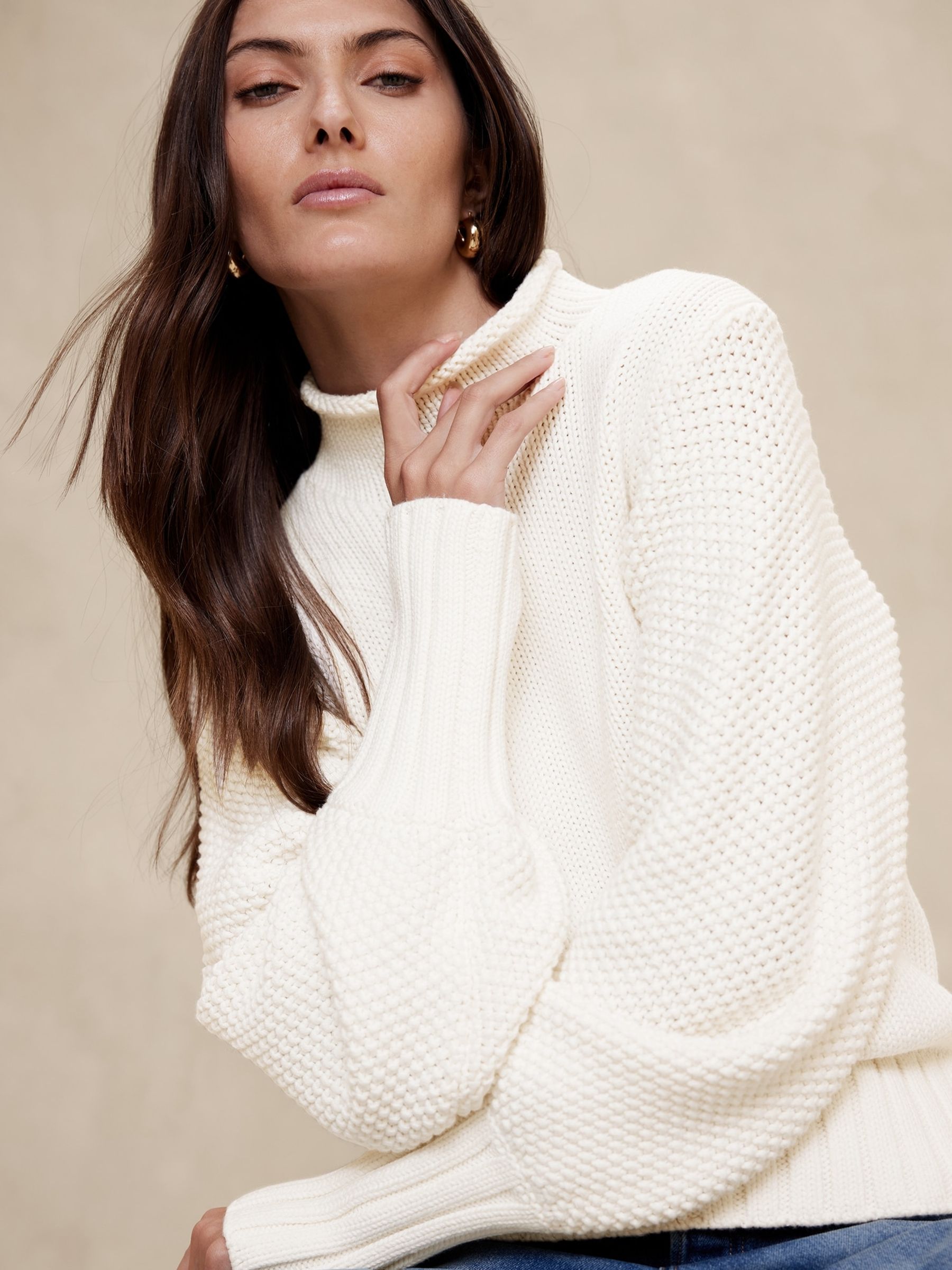 Banana Republic White Ilona High Neck Cotton Wool Jumper - Image 3 of 4