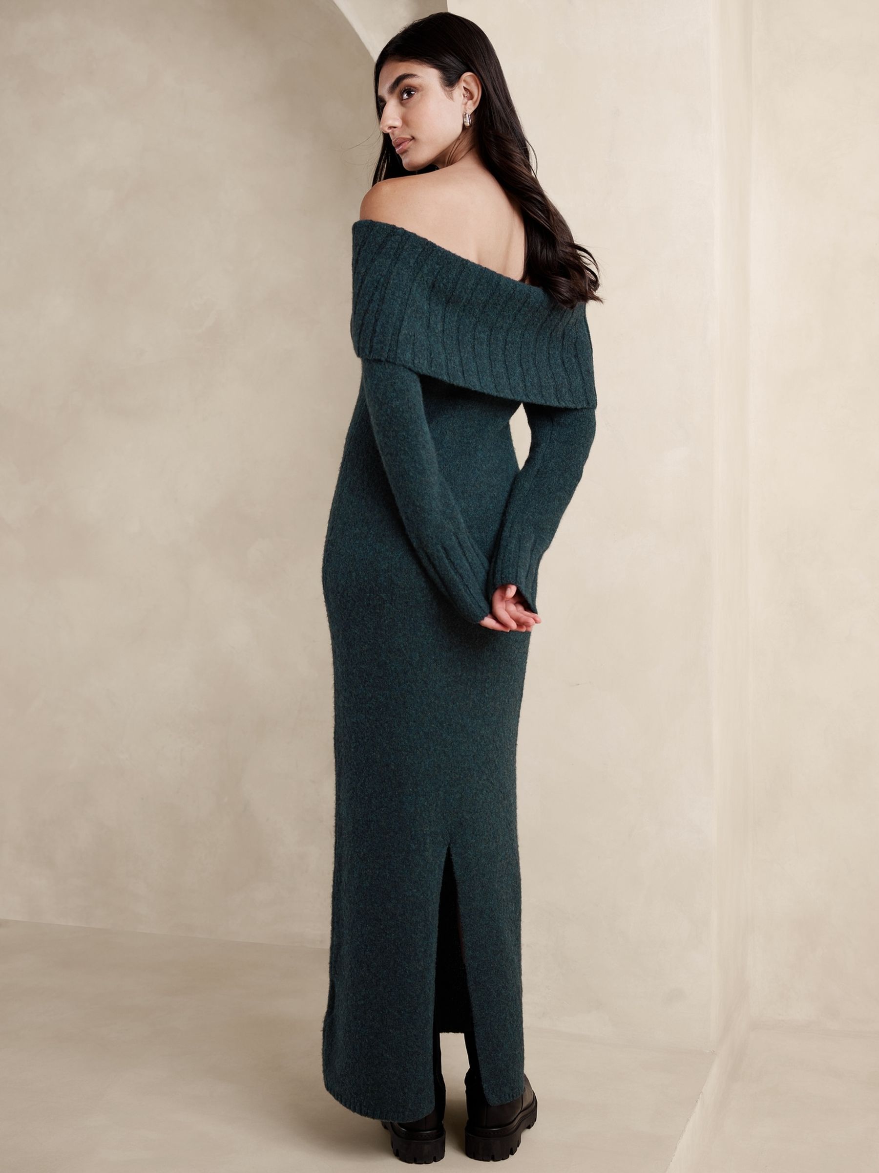 banana republic green sweater dress Rosie Off-Shoulder Jumper rose gold gown