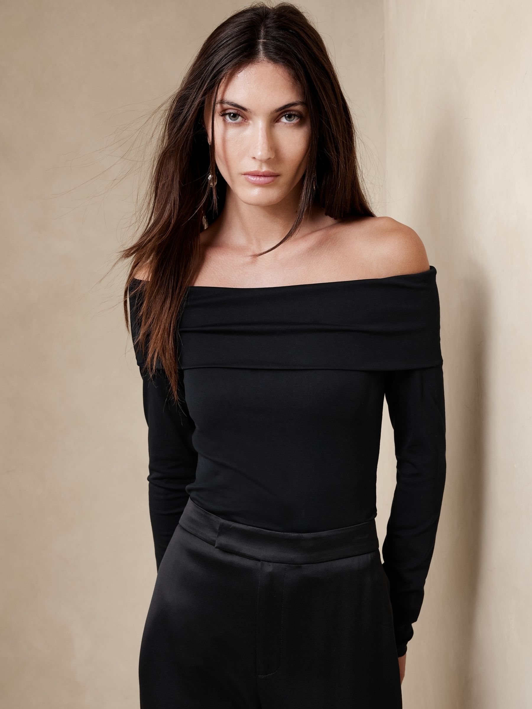 black fitted off the shoulder top
