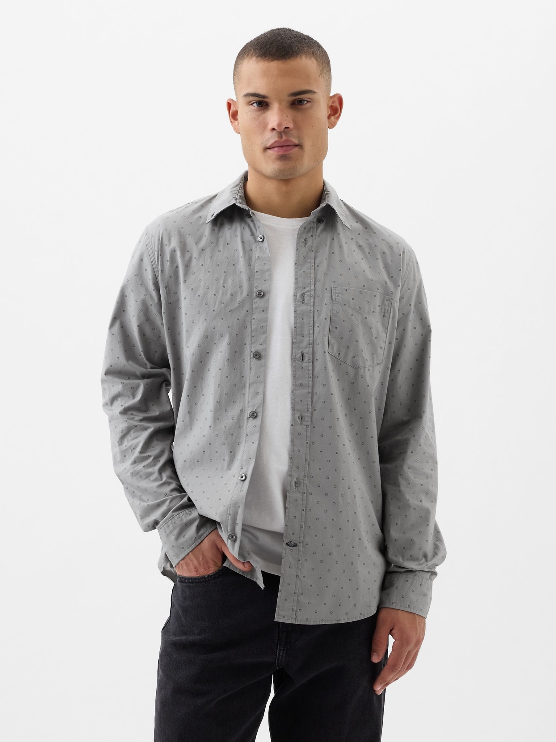 Grey Long Sleeve Pocket Button Up Shirt Gap