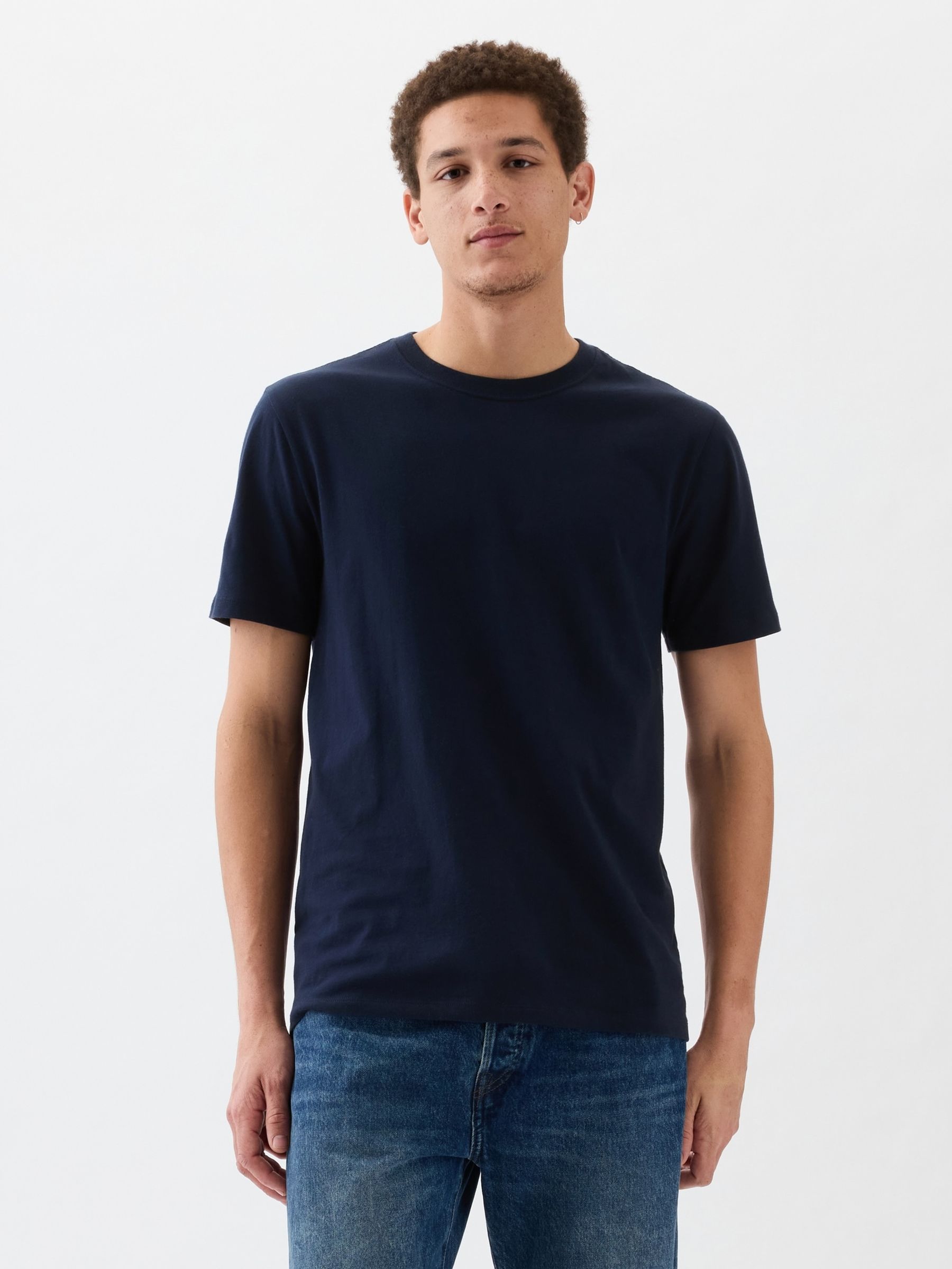 Navy Blue Short Sleeve Everyday 100% Cotton Crew Neck T-Shirt - Image 1 of 5