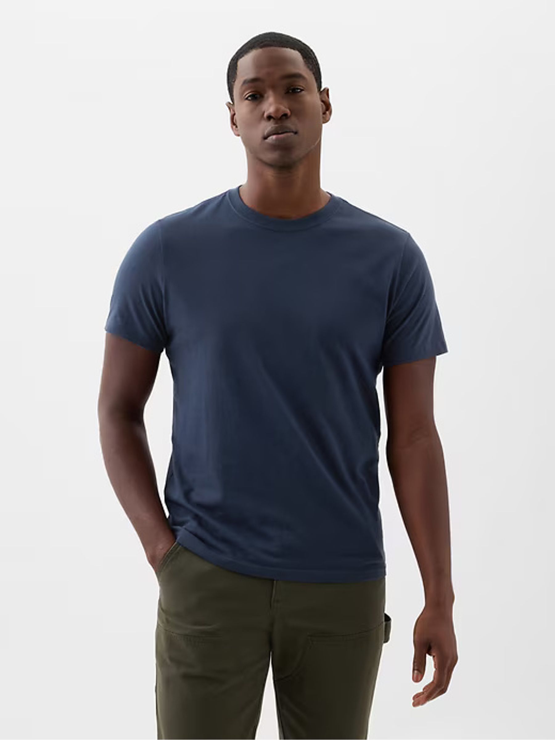 Navy Blue Short Sleeve Everyday 100% Cotton Crew Neck T-Shirt - Image 2 of 5