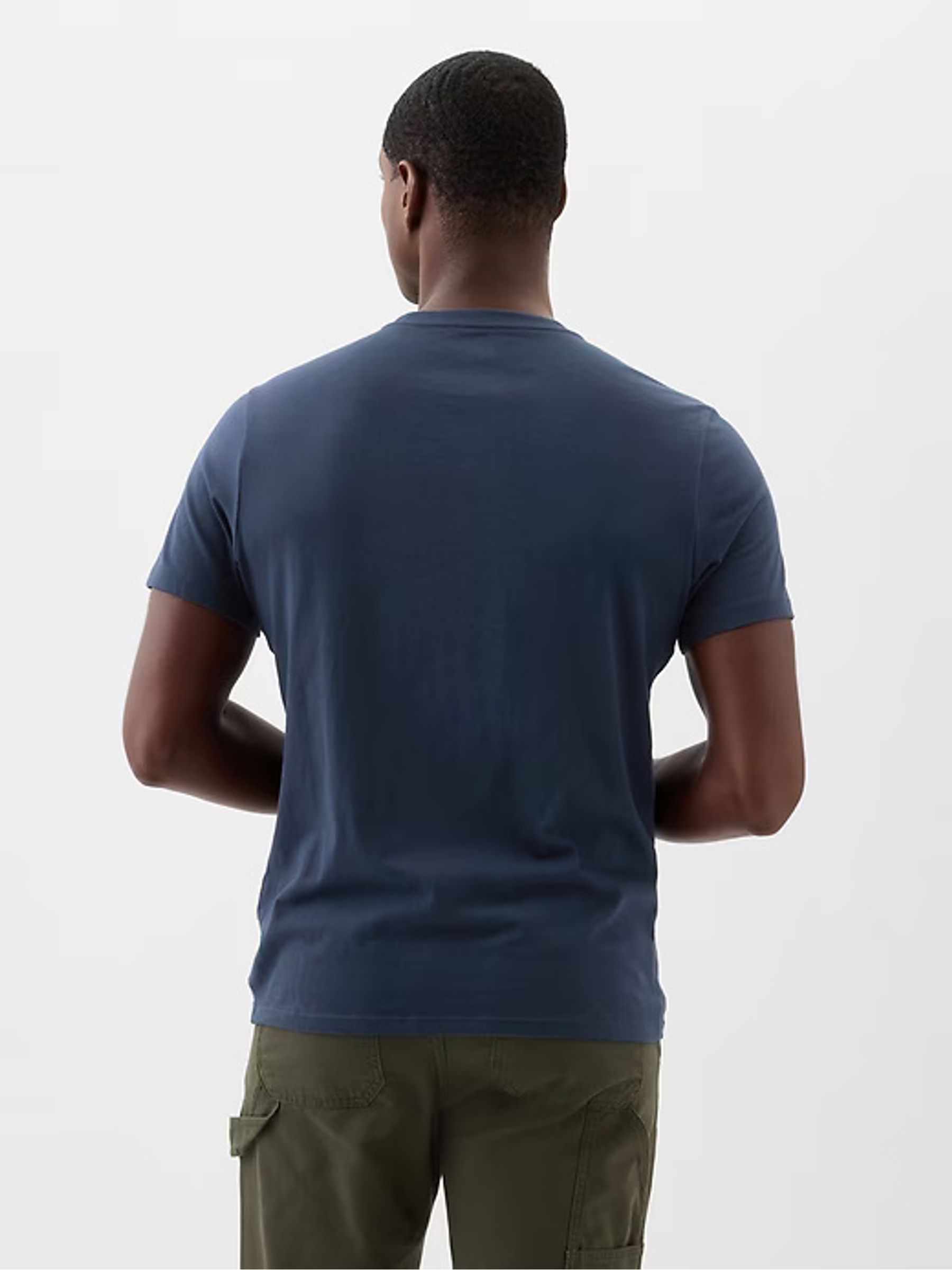 Navy Blue Short Sleeve Everyday 100% Cotton Crew Neck T-Shirt - Image 3 of 5