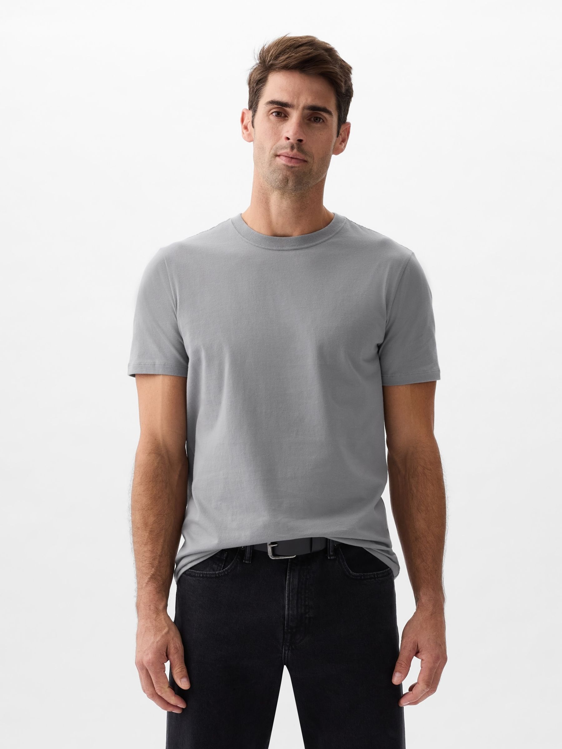 Grey Short Sleeve Everyday 100% Cotton Crew Neck T-Shirt - Image 1 of 1