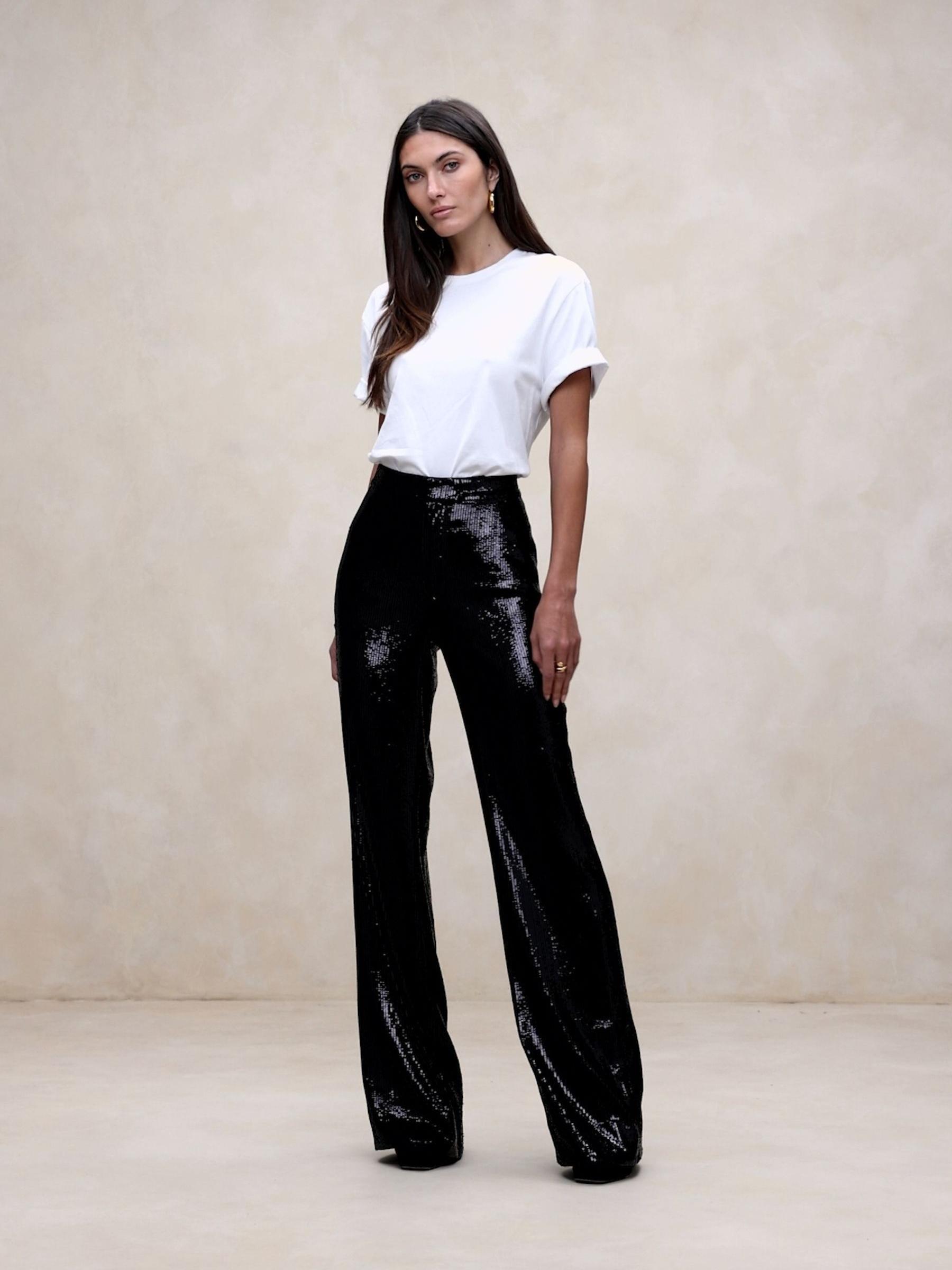 Banana Republic Black Dita Sequin Wide-Leg Trousers - Image 1 of 1