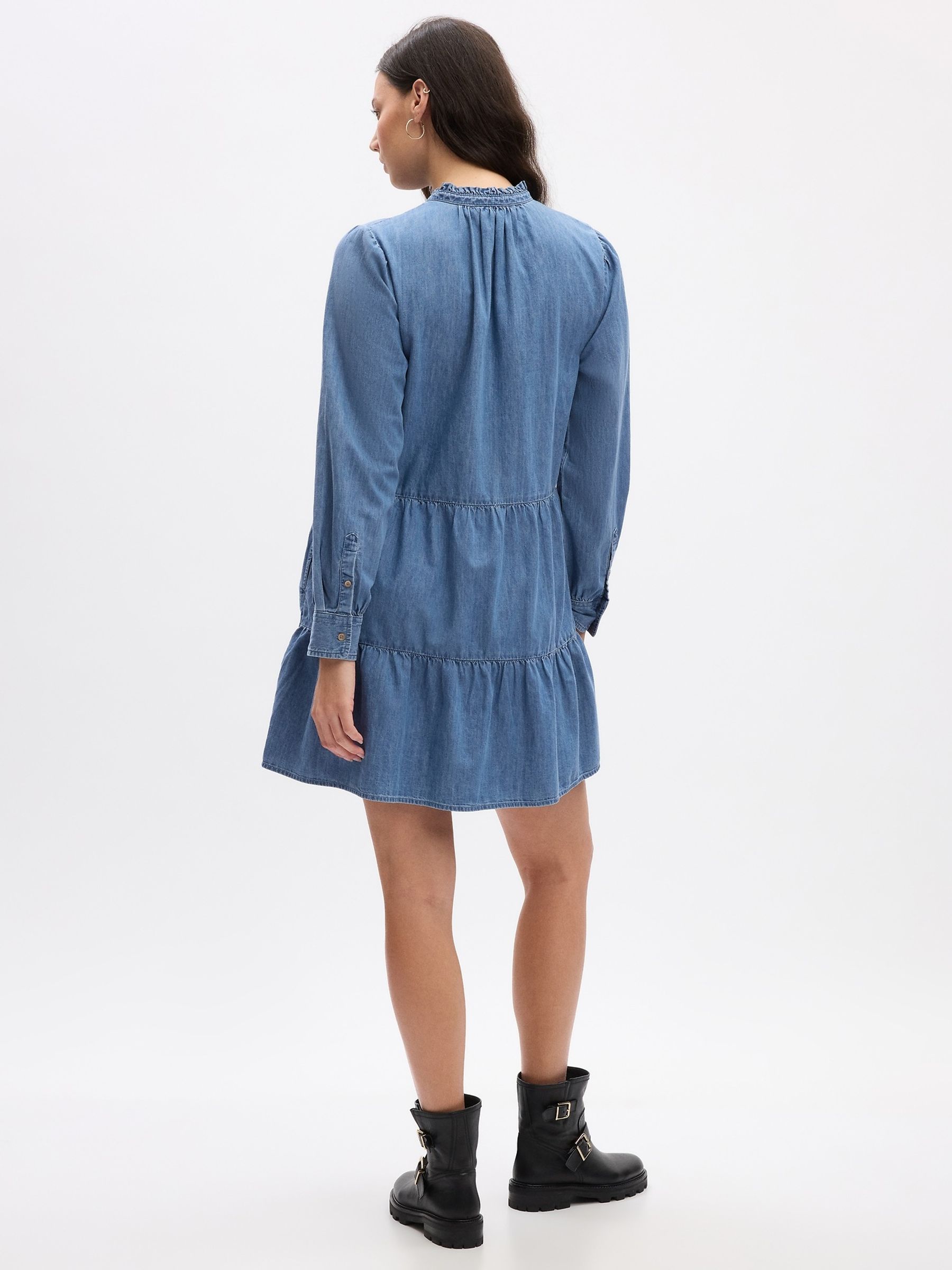 Denim Blue Tiered Mini Shirtdress - Image 2 of 5