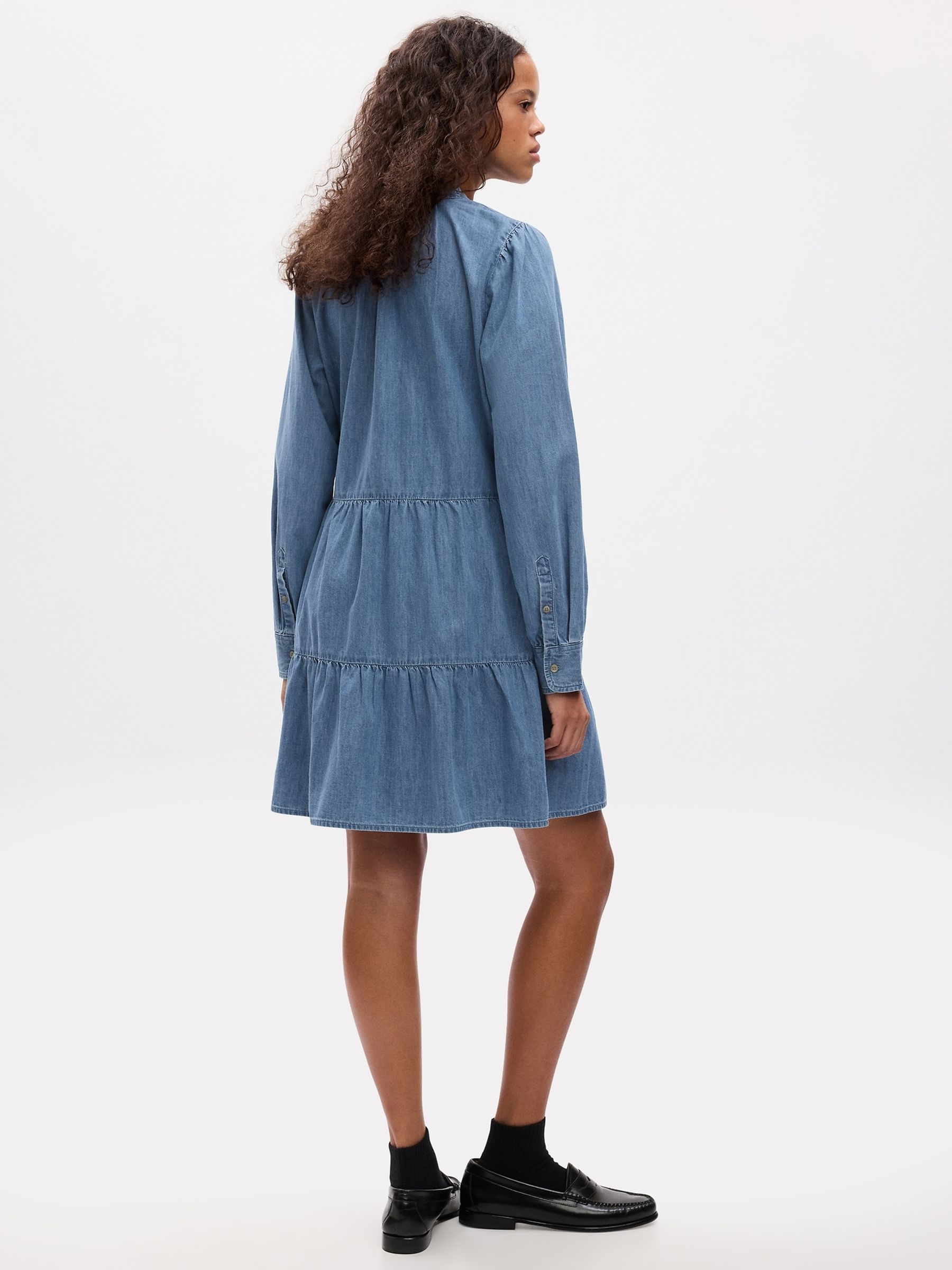 Denim Blue Tiered Mini Shirtdress - Image 4 of 5