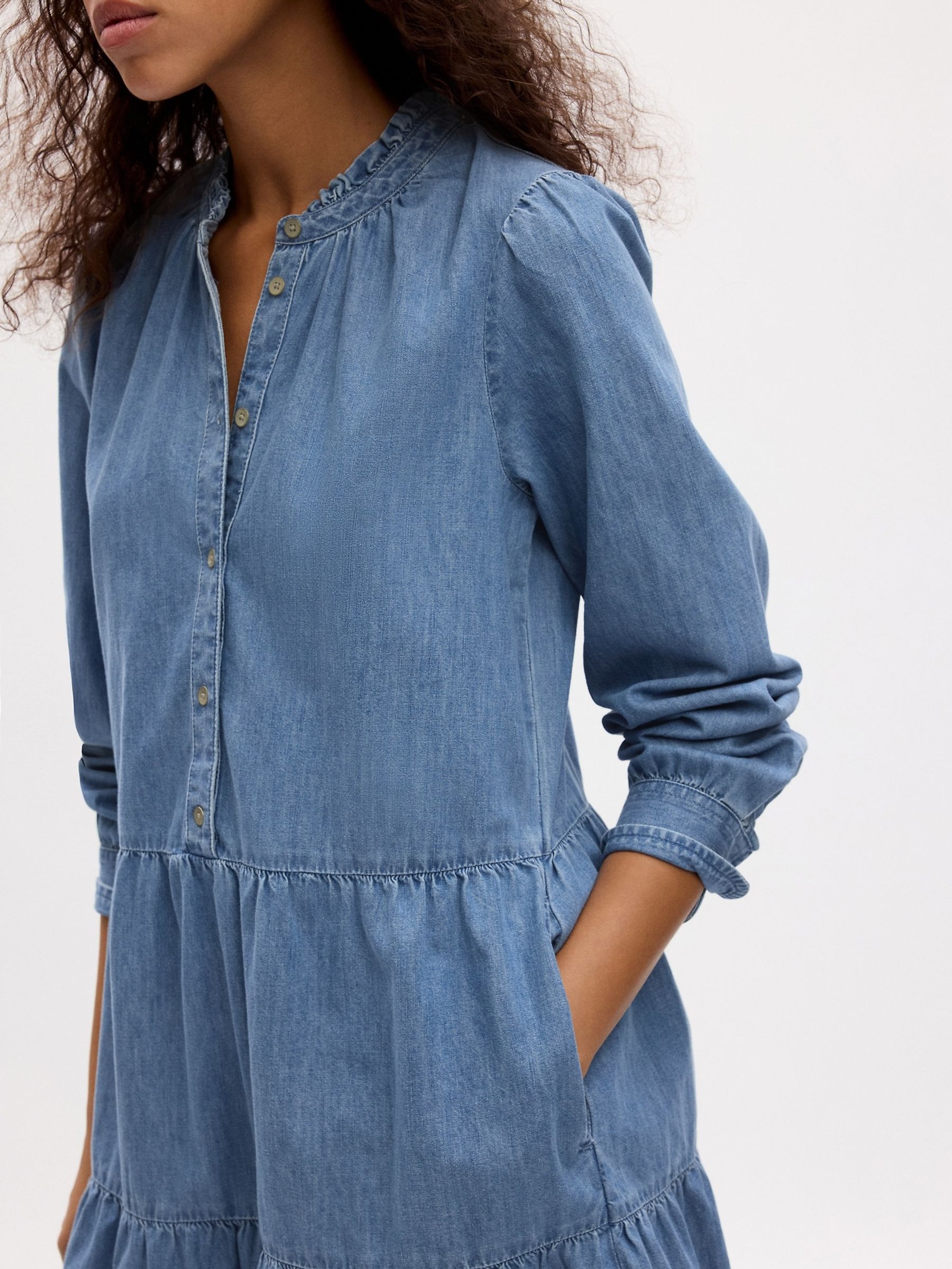 Denim Blue Tiered Mini Shirtdress - Image 5 of 5 Denim Blue Tiered Mini Shirtdress - Image 5 of 5