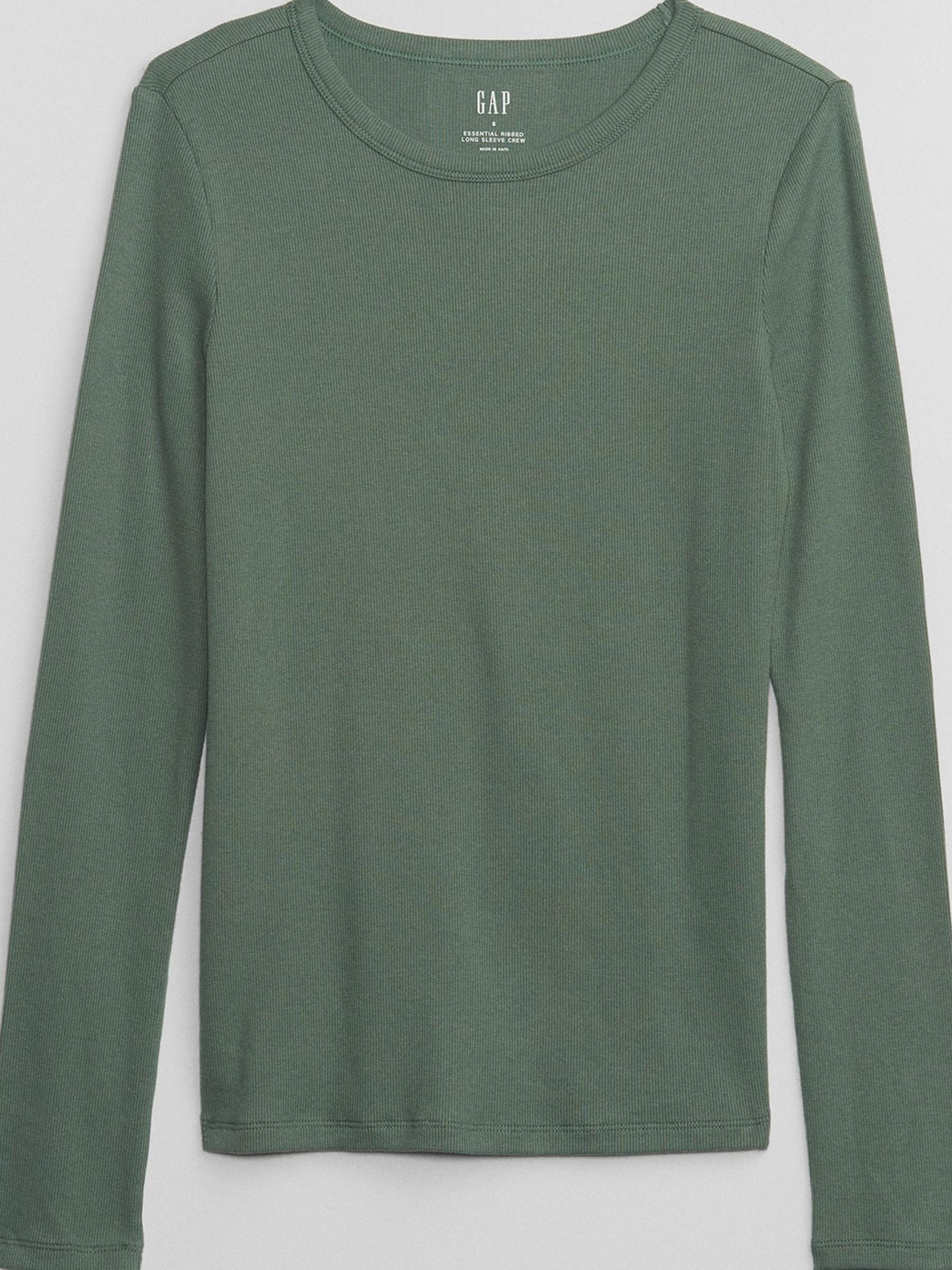 Khaki Green Ribbed Crew Neck Long Sleeve T-Shirt - Image 3 of 3