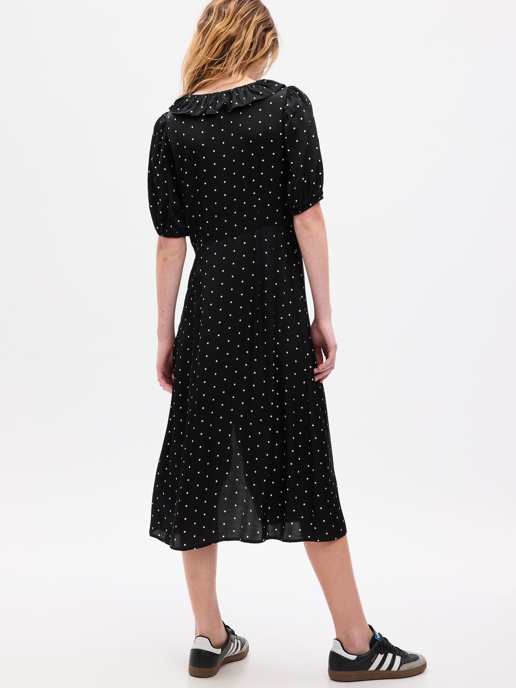 Black Puff Mid Sleeve Ruffle Midi Dress - Image 2 of 2