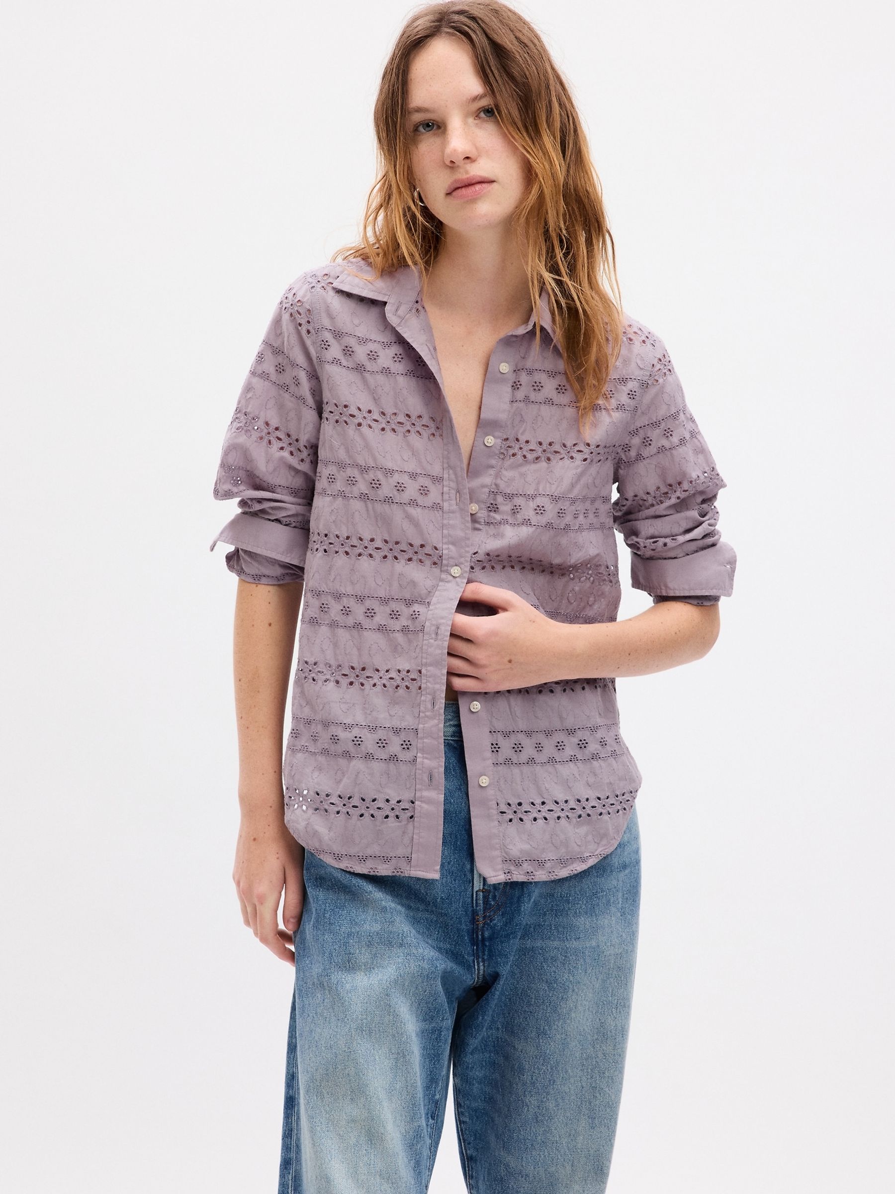 Purple Eyelet Perfect Long Sleeve Shirt - Image 1 of 2