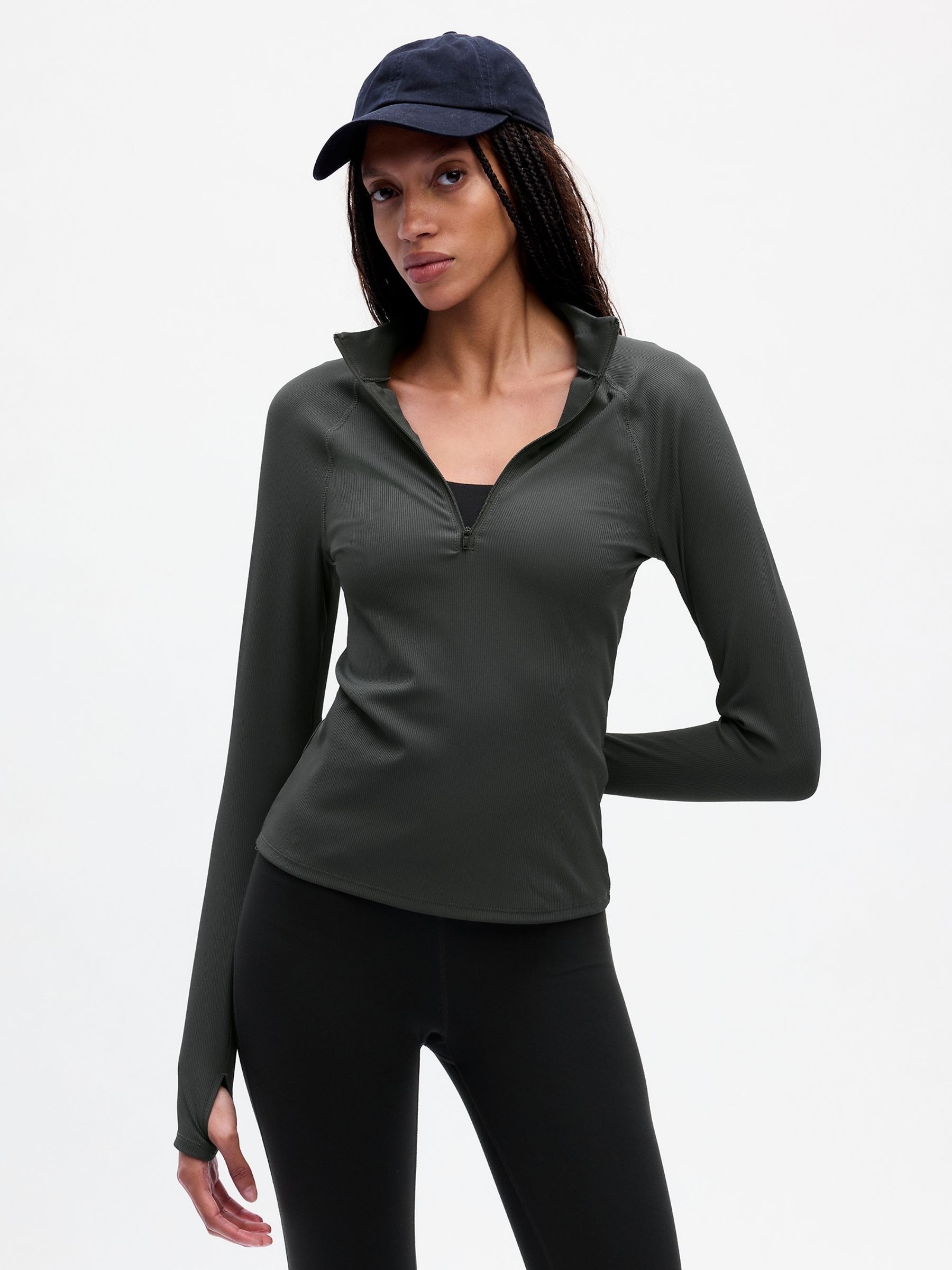 Grey Studio Rib Long Sleeve Quarter Zip Top - Image 1 of 2