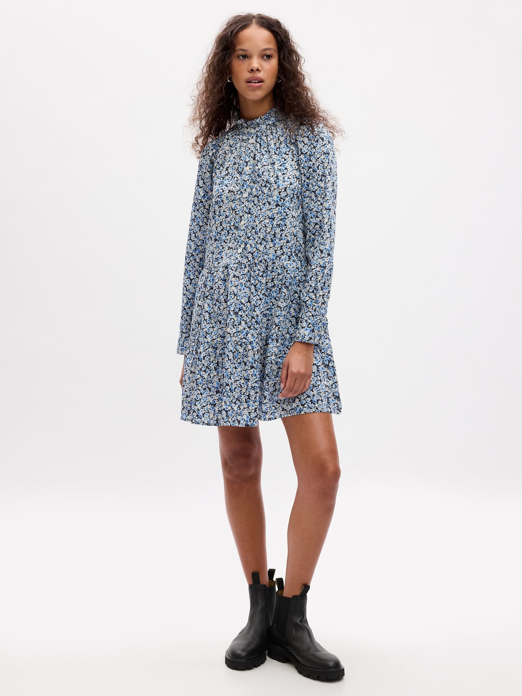 Blue Tiered Mini Shirtdress - Image 3 of 5
