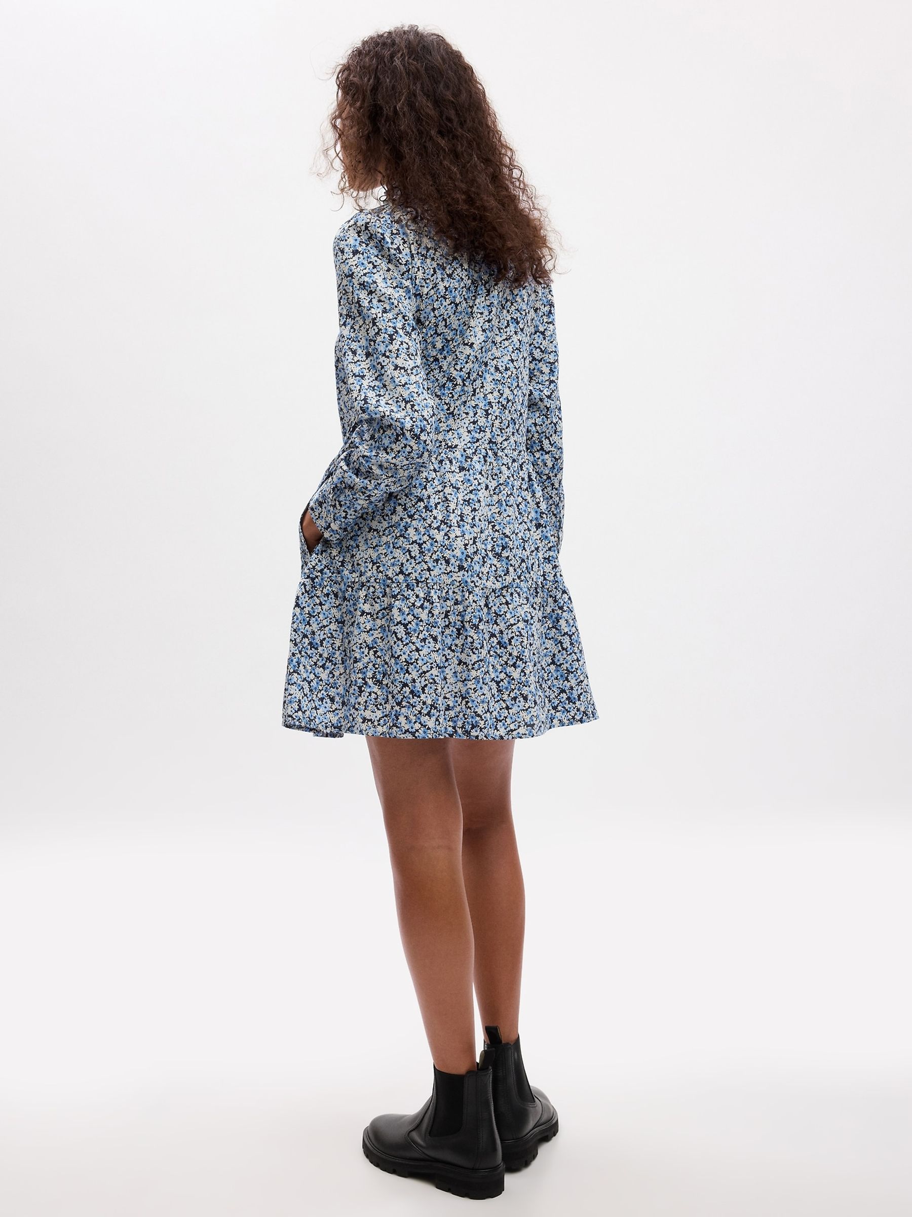 Blue Tiered Mini Shirtdress - Image 4 of 5