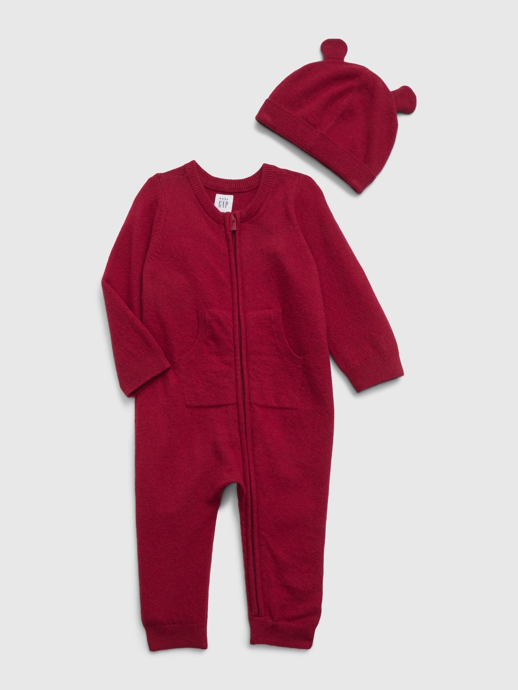Red CashSoft Long Sleeve Baby Sleepsuit & Matching Hat - Image 1 of 1