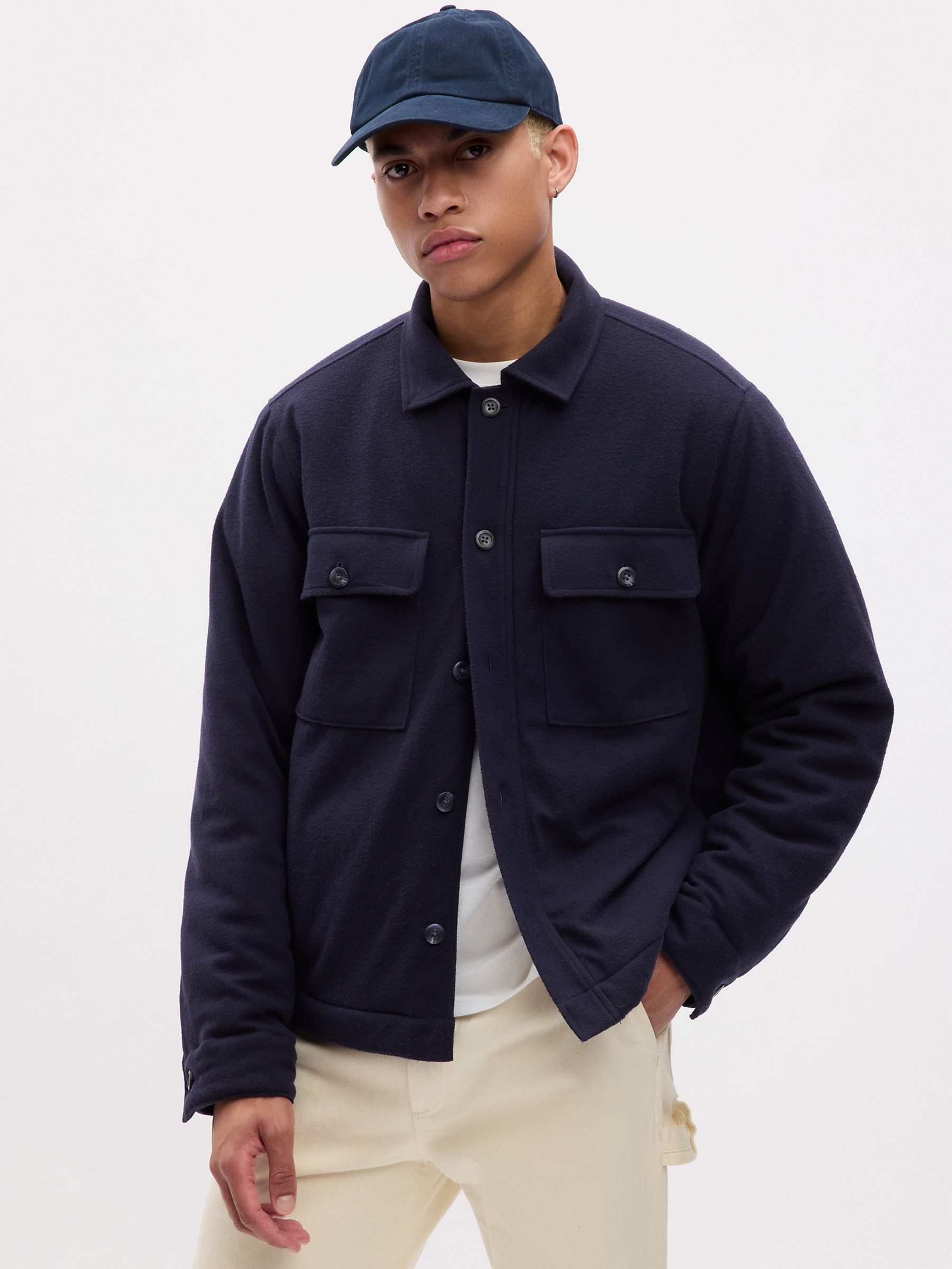 Navy Blue Fleece Lined Front Pocket Jacket - Image 1 of 4