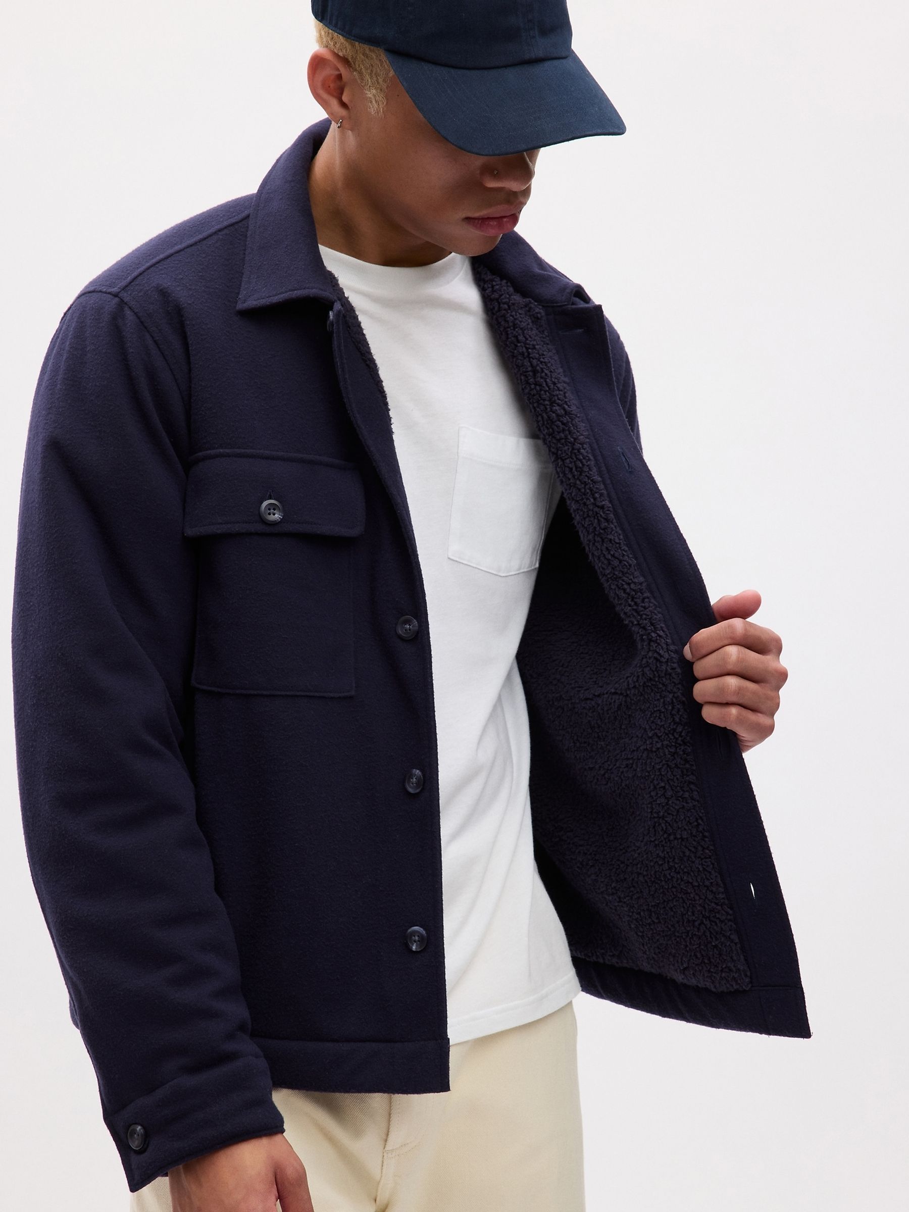 Navy Blue Fleece Lined Front Pocket Jacket - Image 3 of 4