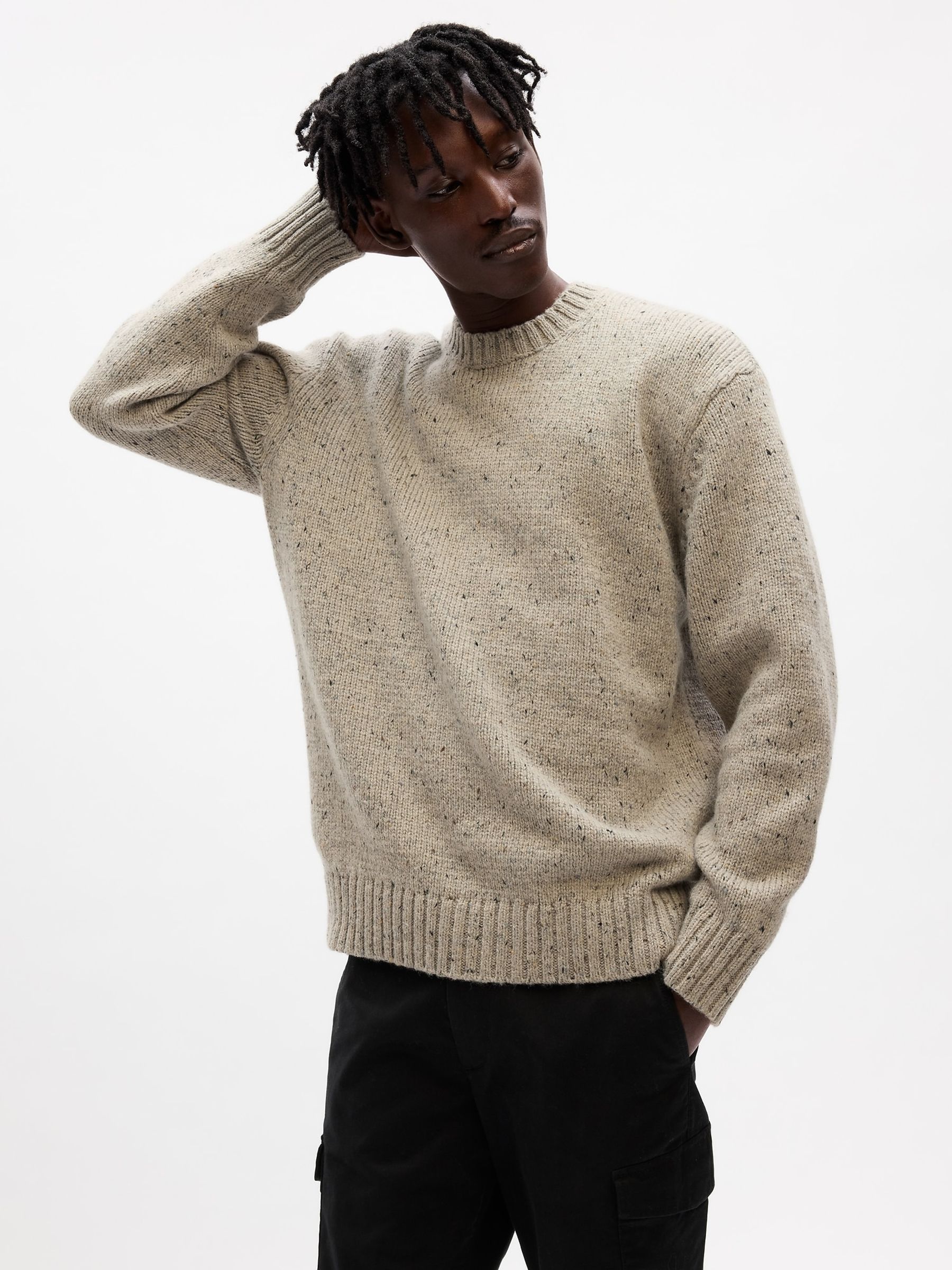 Beige Recycled Donegal Crew Neck Jumper - Image 1 of 4