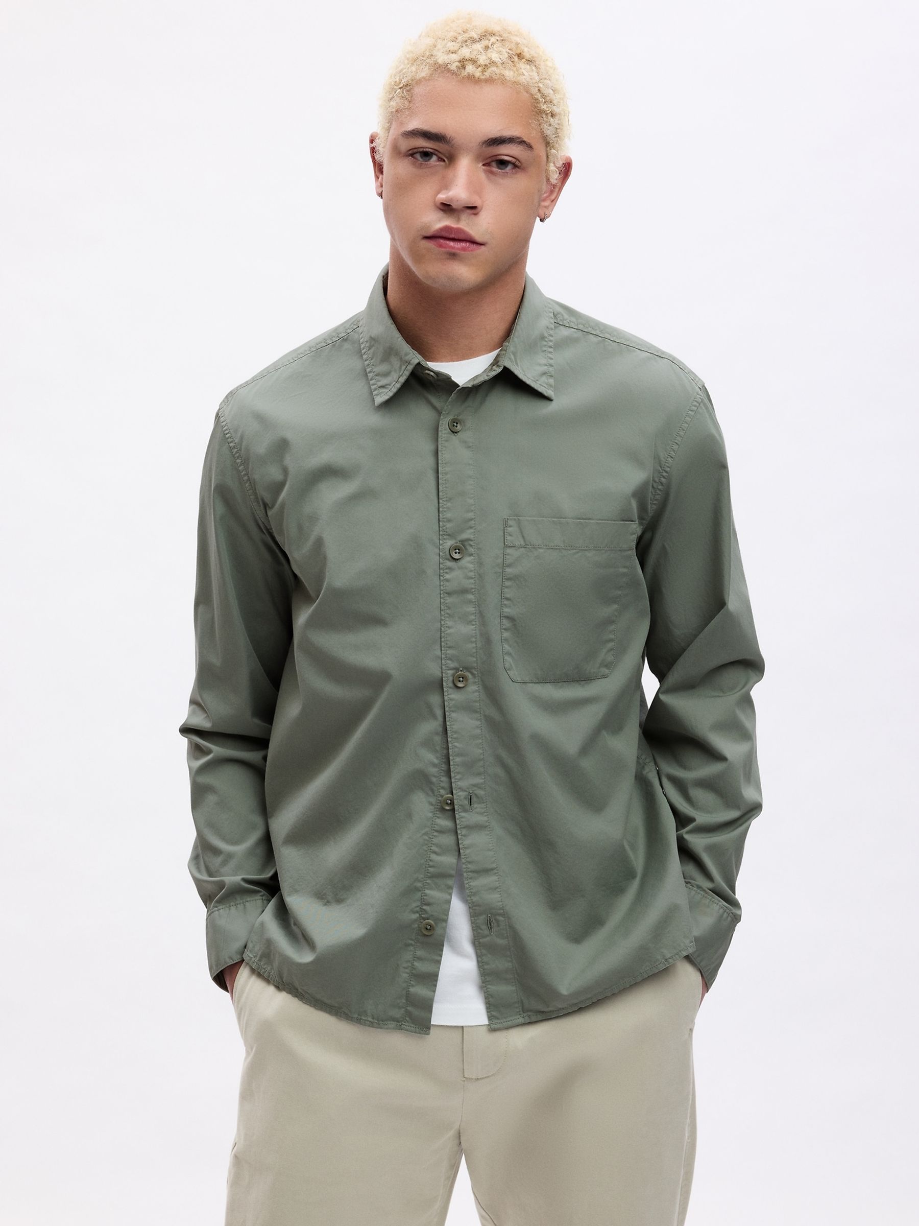 Green Poplin Long Sleeve Shirt - Image 1 of 4