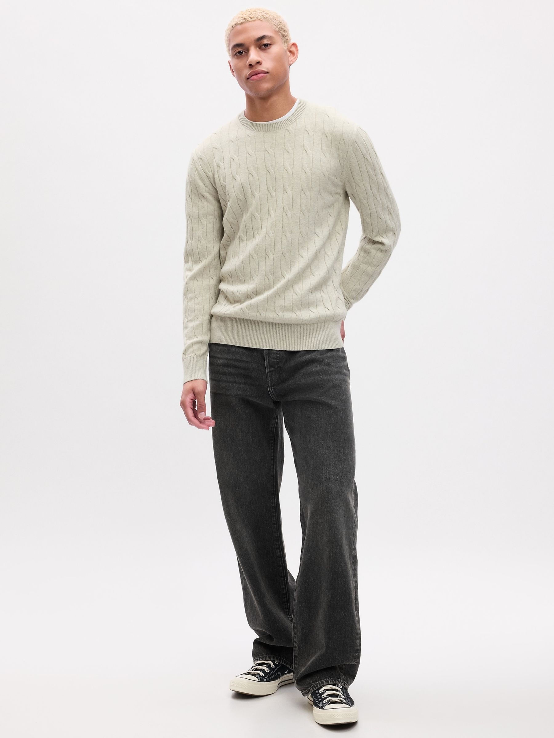 White CashSoft Crew Neck Cable Knit Long Sleeve Jumper - Image 1 of 1