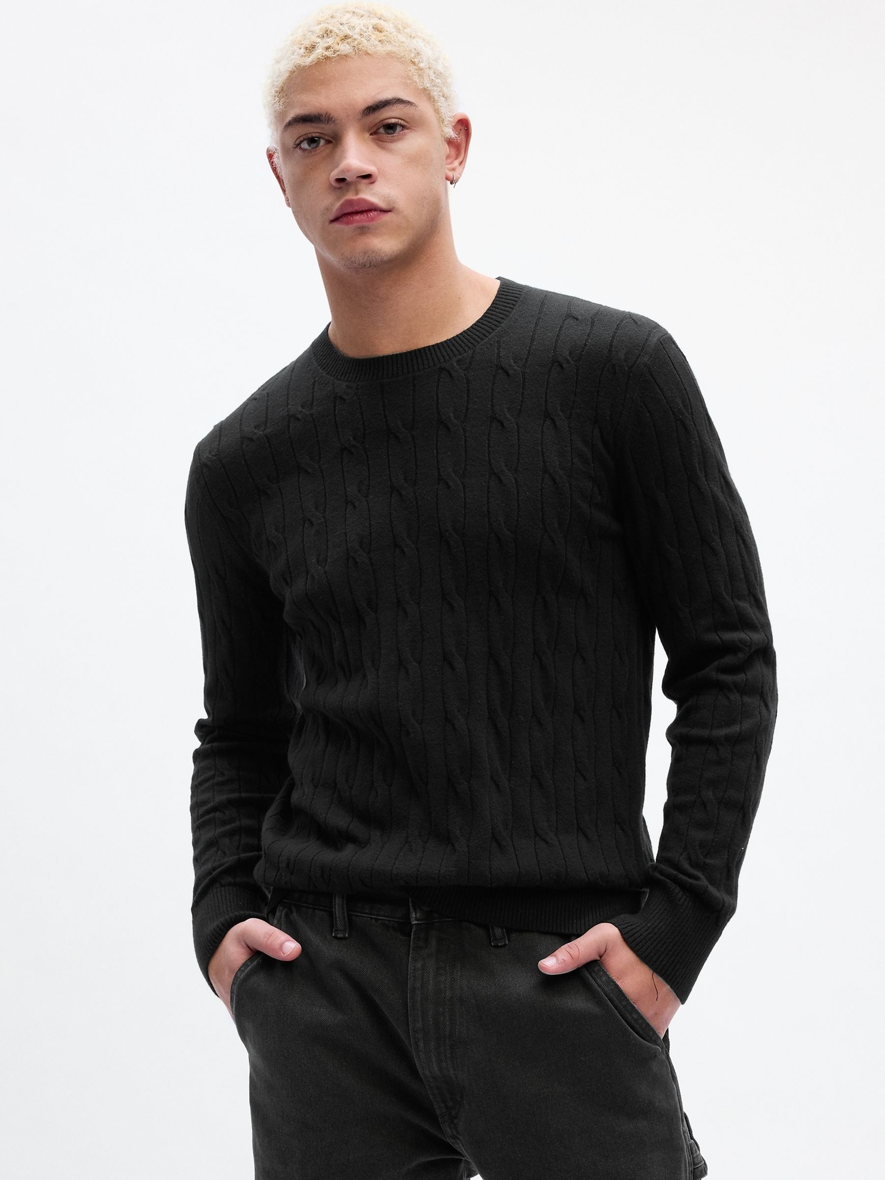 Black CashSoft Crew Neck Cable Knit Long Sleeve Jumper - Image 1 of 1