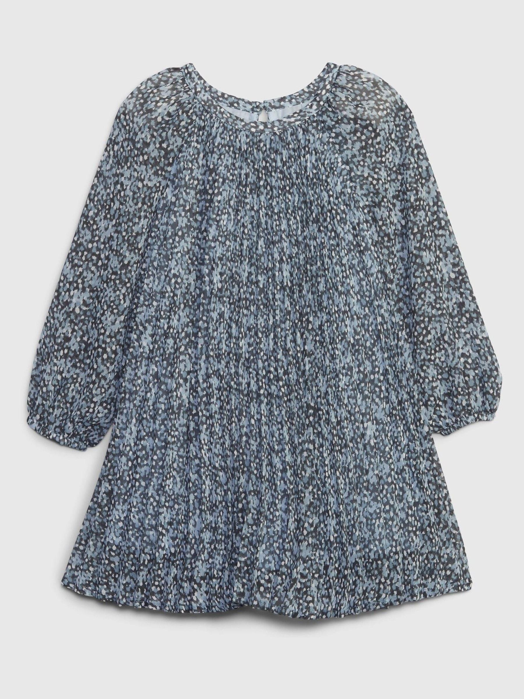 Blue Floral Long Sleeve Pleated Dress - Image 1 of 3