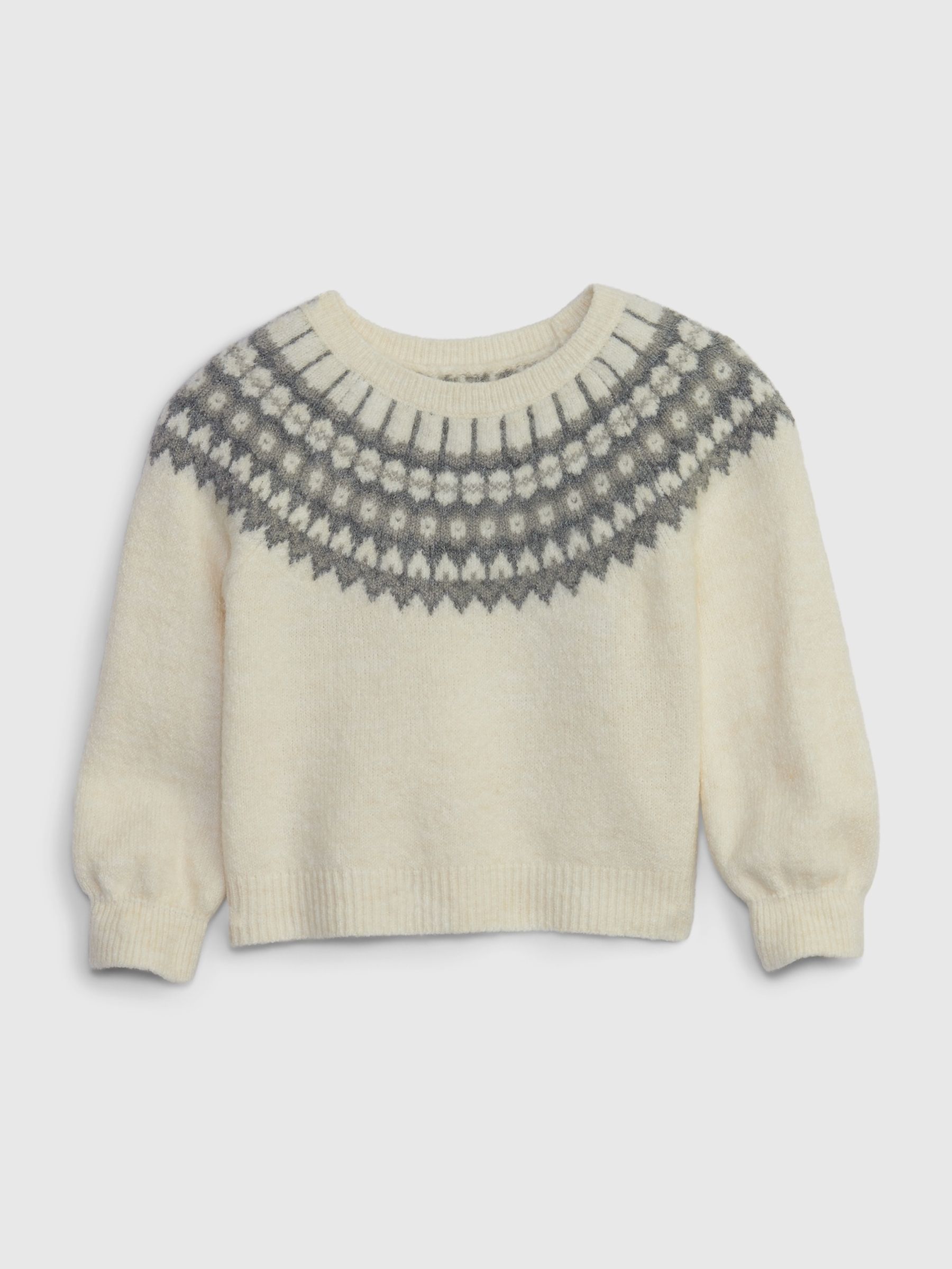 Cream & Grey Fair Isle Crew Neck Jumper - Image 1 of 1