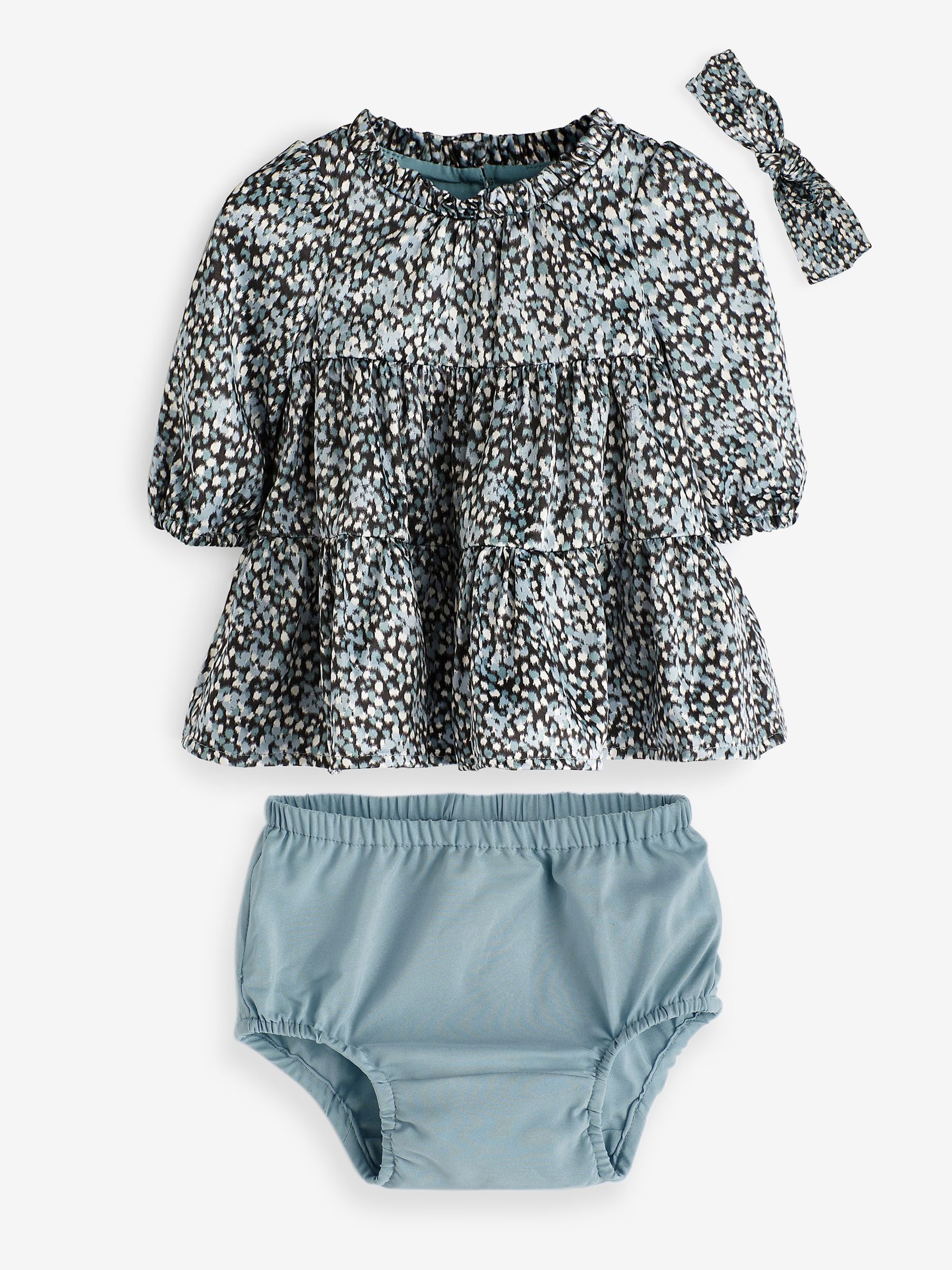 Teal Floral Print Long Sleeve Baby Dress Set (Newborn - 24mths) - Image 1 of 1
