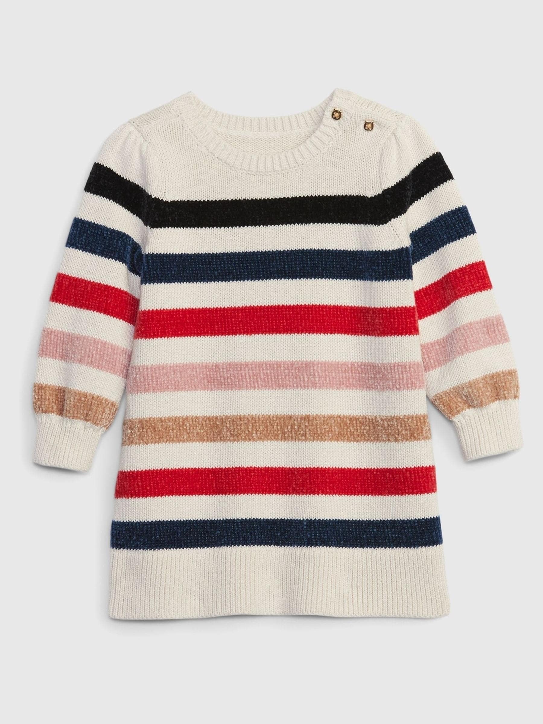 White Stripe Crew Neck Jumper Dress - Image 1 of 3