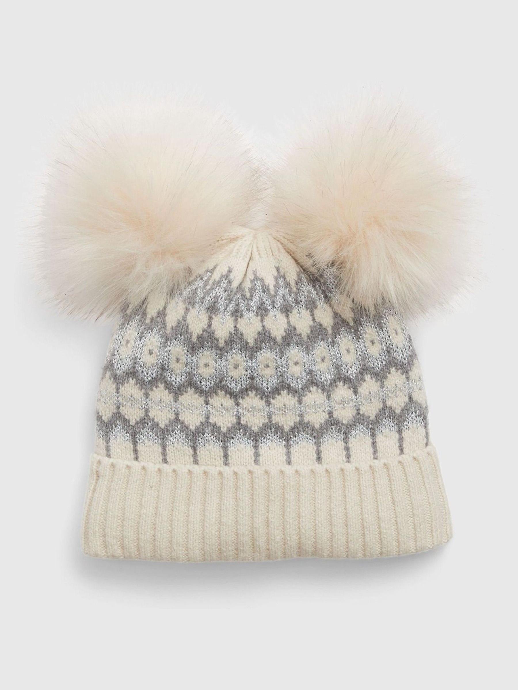 White Toddlers CashSoft Fair Isle Pom Beanie - Image 1 of 1