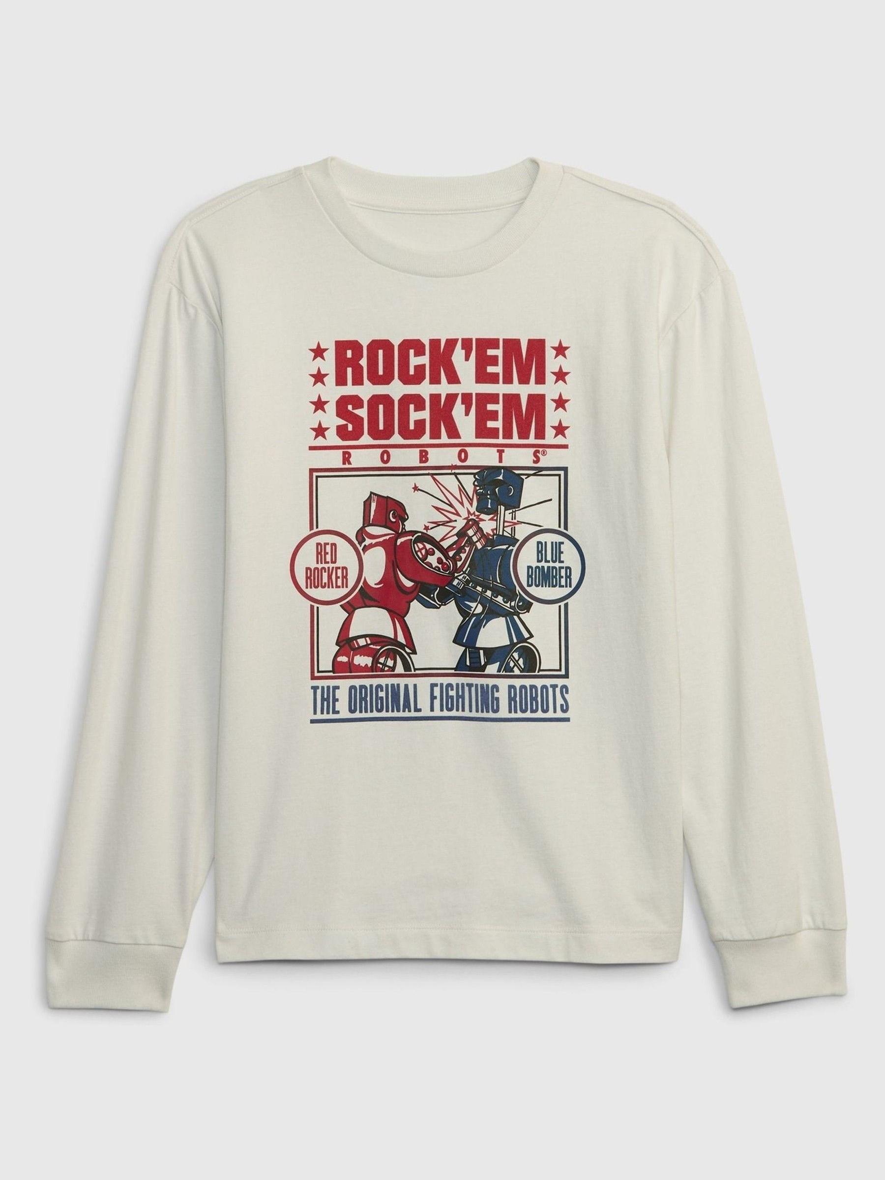 Beige Robots Graphic Long Sleeve Crew Neck T-Shirt - Image 1 of 3