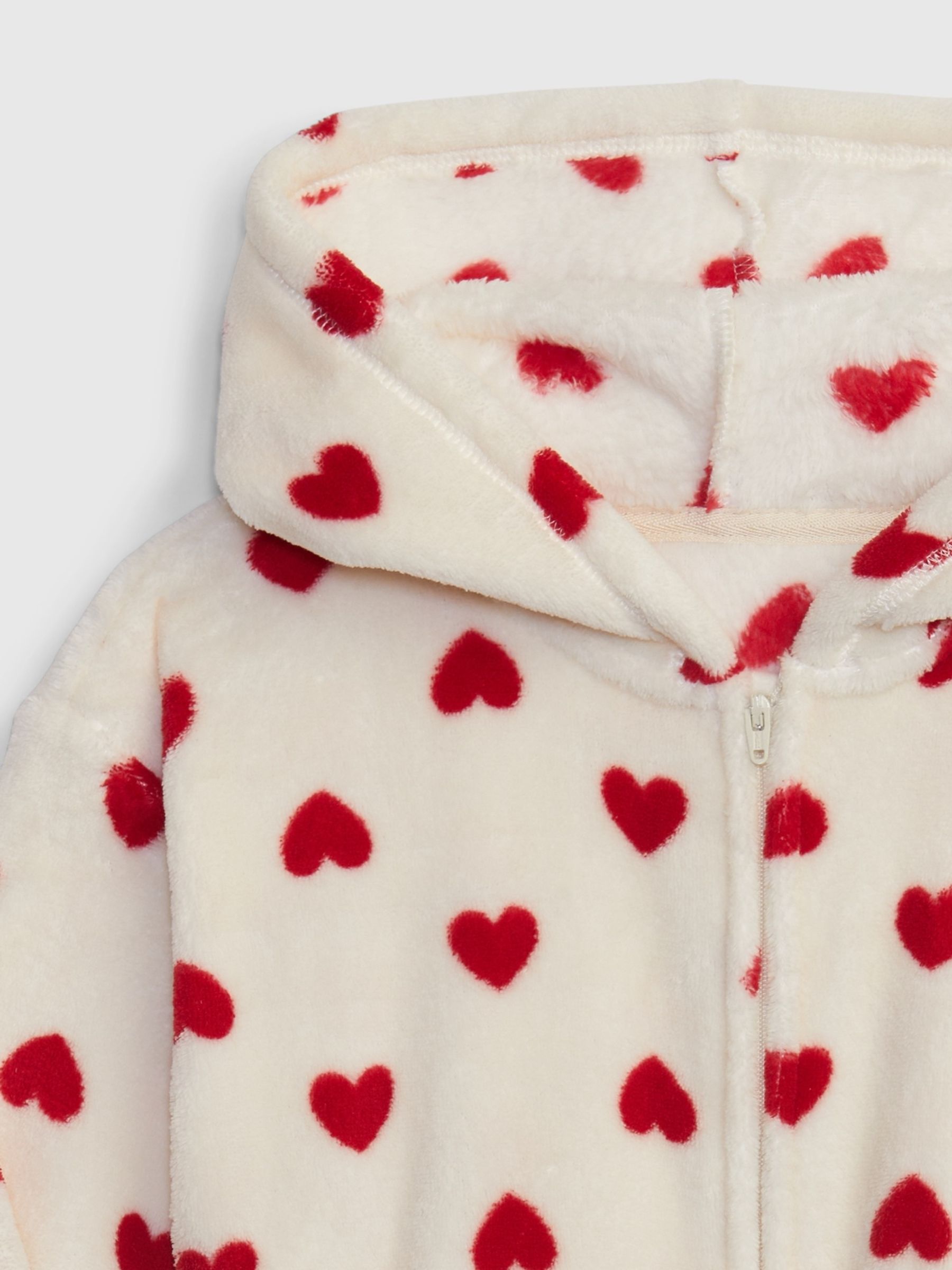 White and Red Fleece Heart Print Hooded Sleepsuit (6-13yrs) - Image 2 of 2