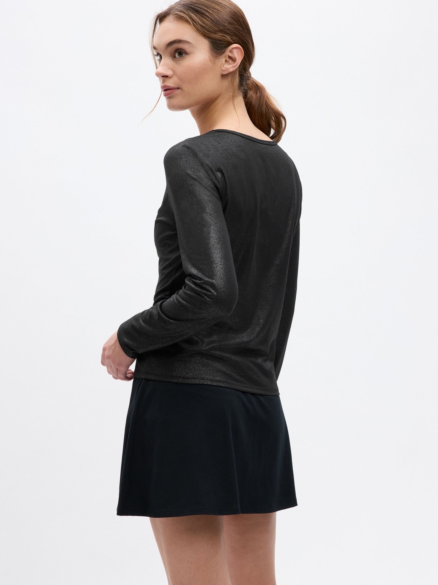 Black Shimmer CoolDry Fitted Long Sleeve Scoop Neck T-Shirt - Image 2 of 2