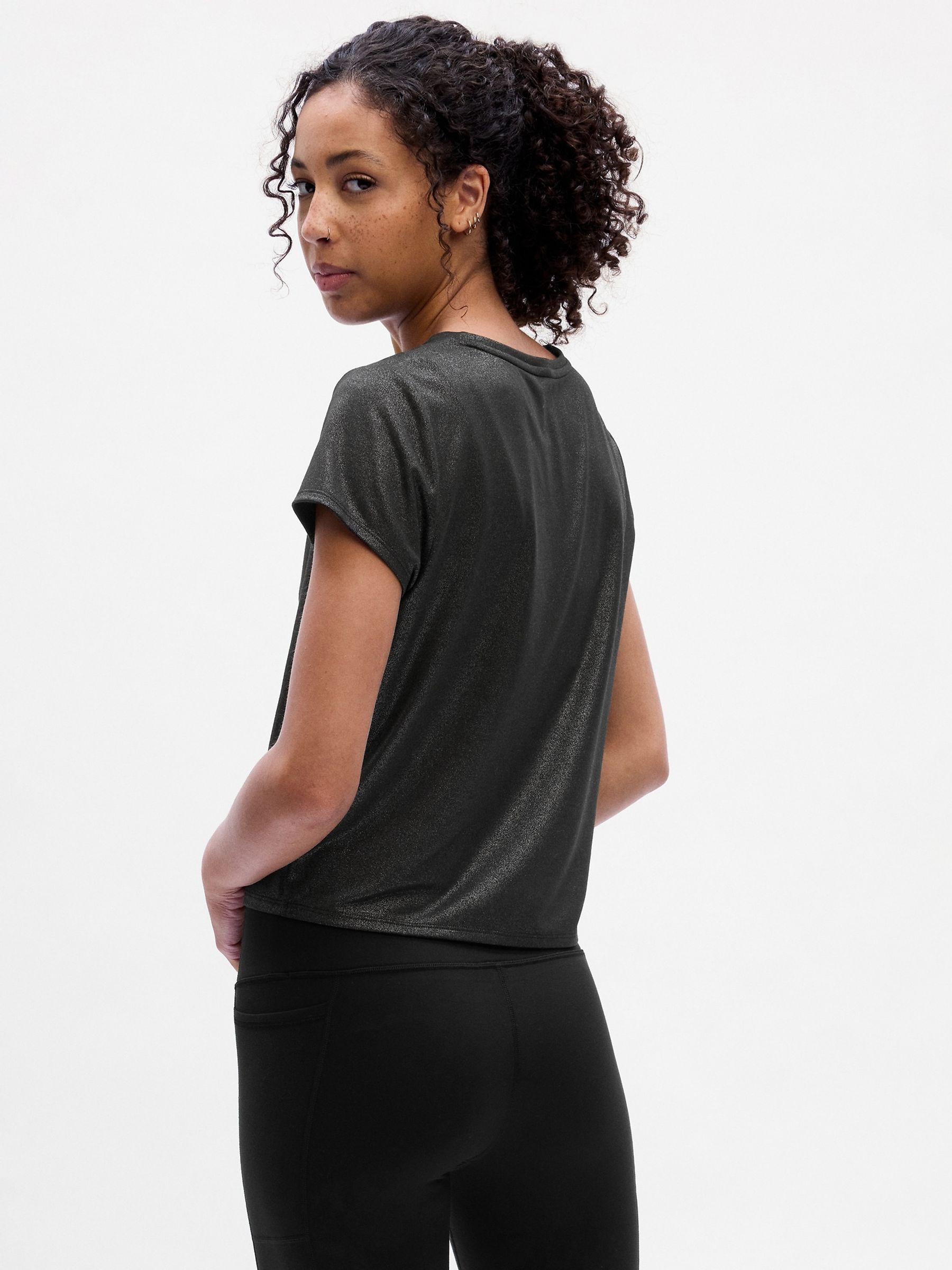 Black Cool Dry Twist Front Short Sleeve Crew Neck T-Shirt - Image 2 of 4