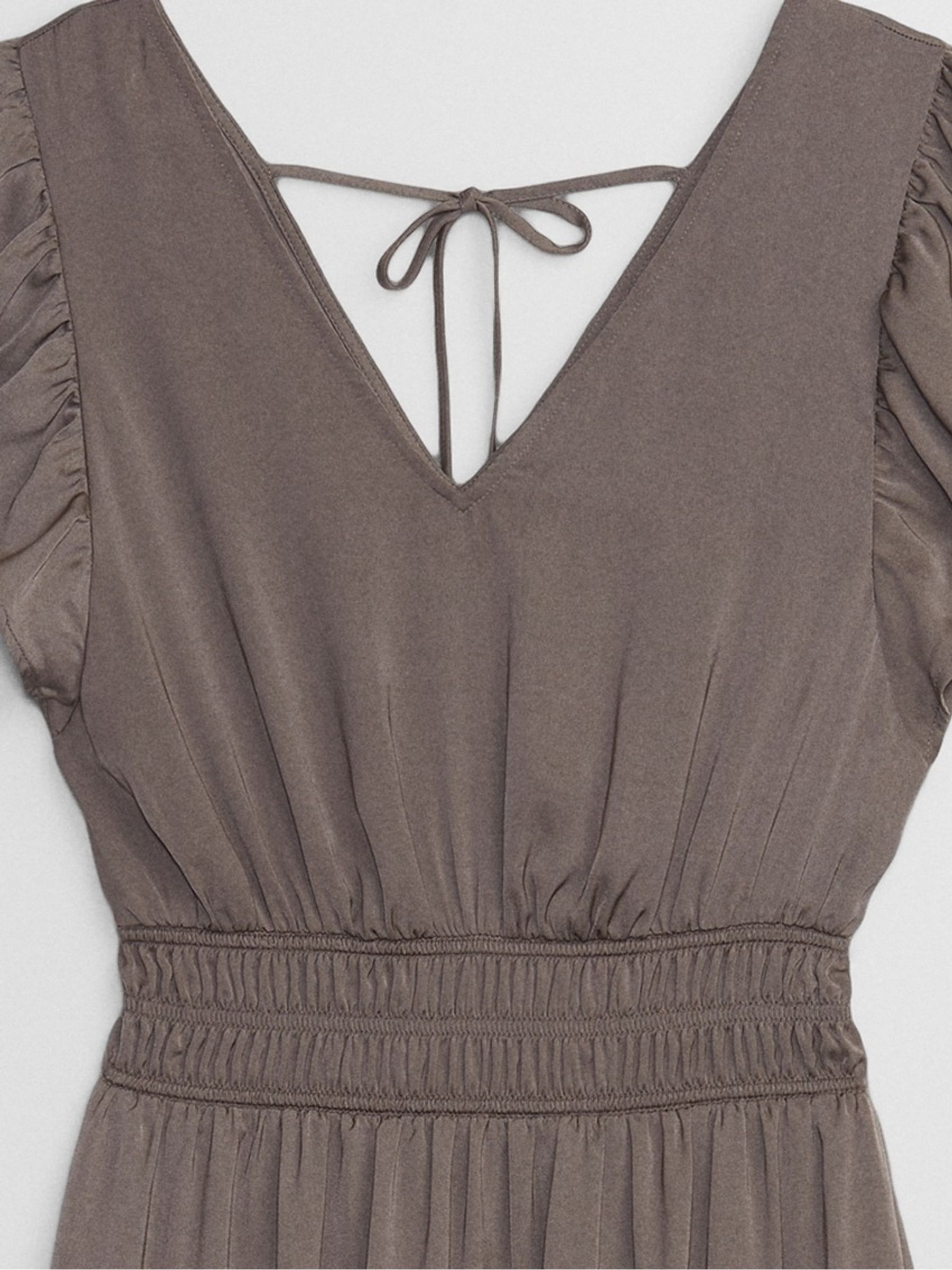 Brown Satin Flutter Sleeve Midi Dress - Image 4 of 4