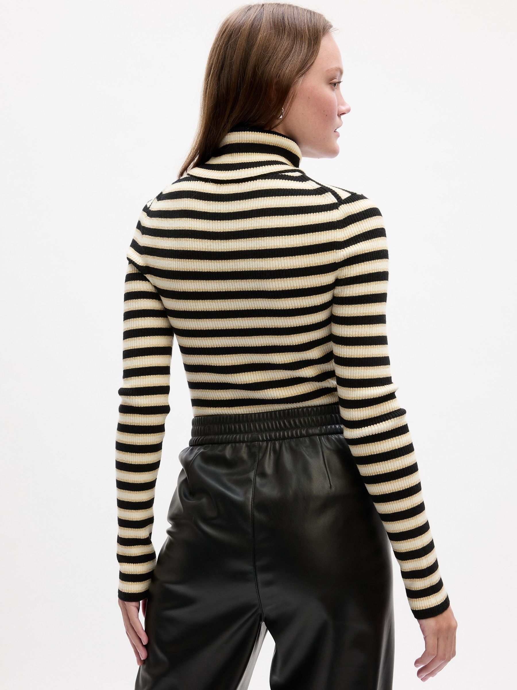 Black/White Ribbed Turtle Neck Stripe Jumper - Image 2 of 2